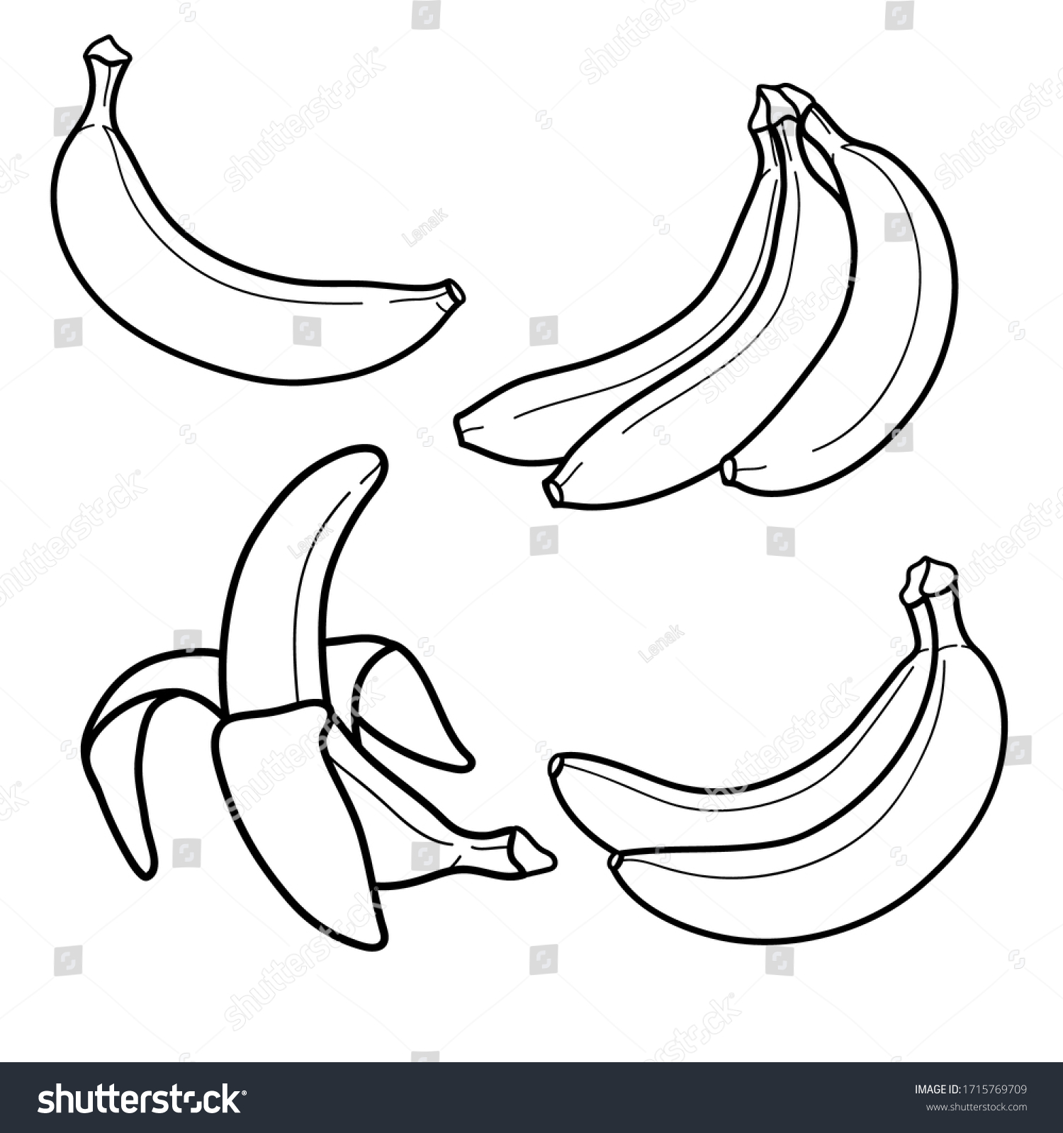 Linear drawing banana isolated on white background. Sketch for coloring booking page. Vector illustration #1715769709