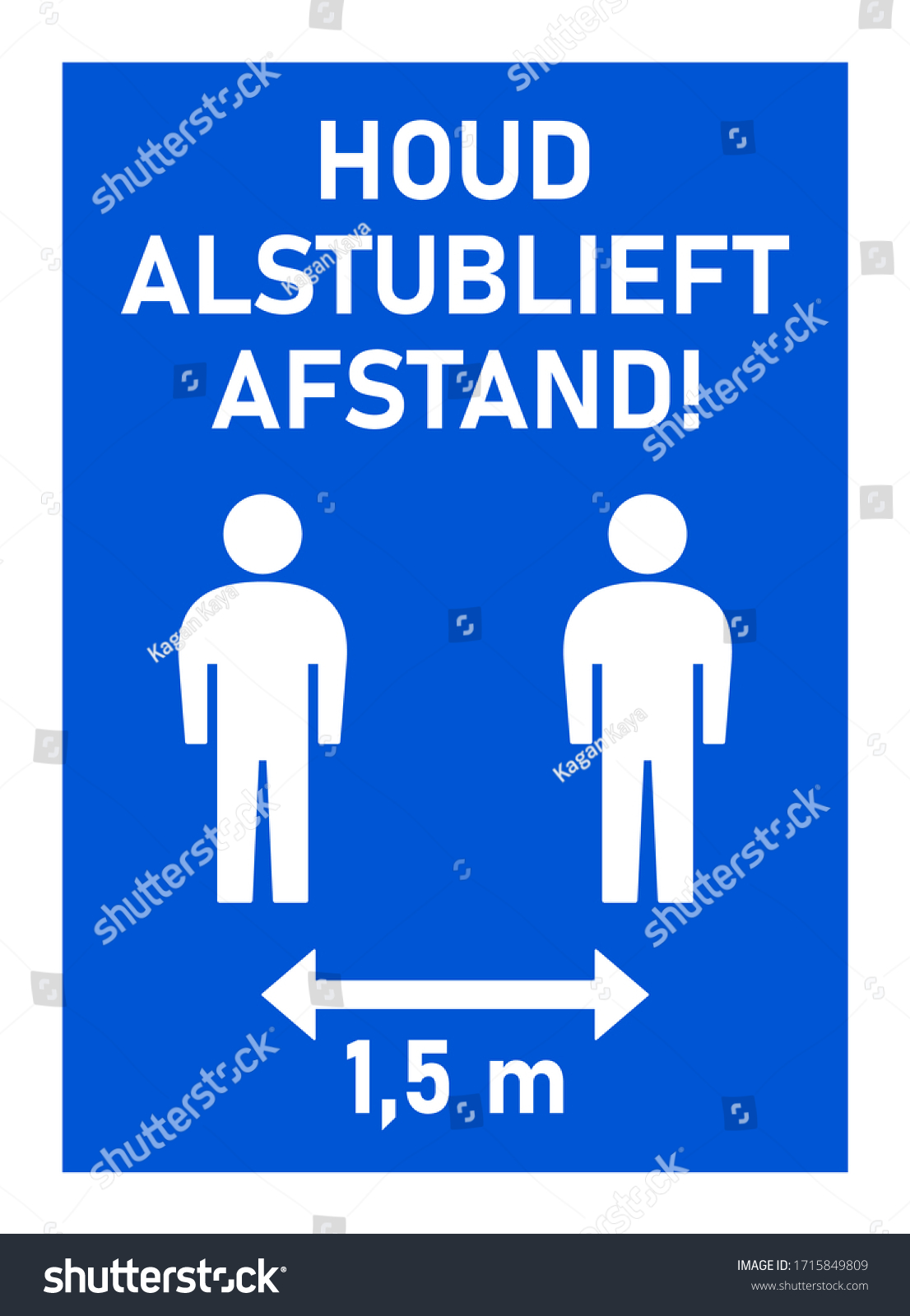 Houd Alstublieft Afstand ("Please Keep Distance" in Dutch) Social Distancing 1,5 Meters Instruction Icon against the Spread of the Novel Coronavirus Covid-19. Vector Image. #1715849809