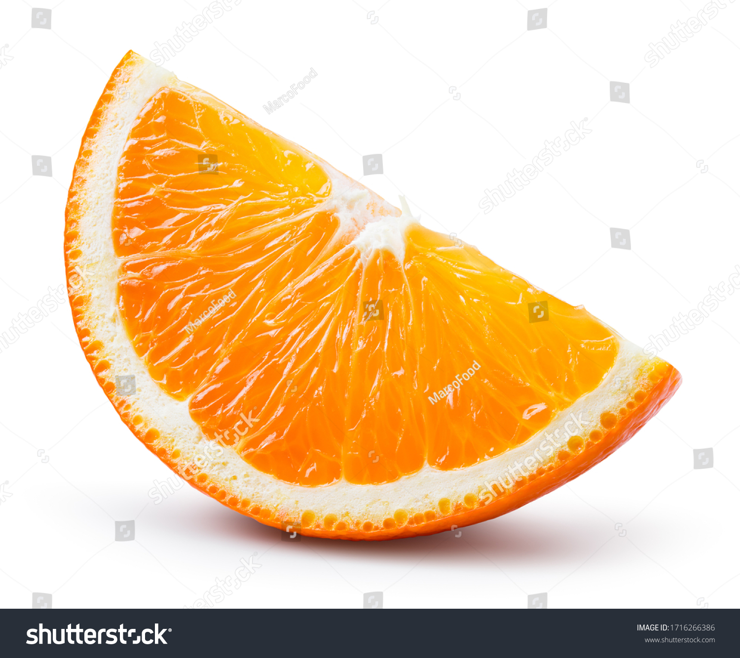 Orange slice isolated. Cut orange slice isolate. Orang slice on white with clipping path. Full depth of field. #1716266386
