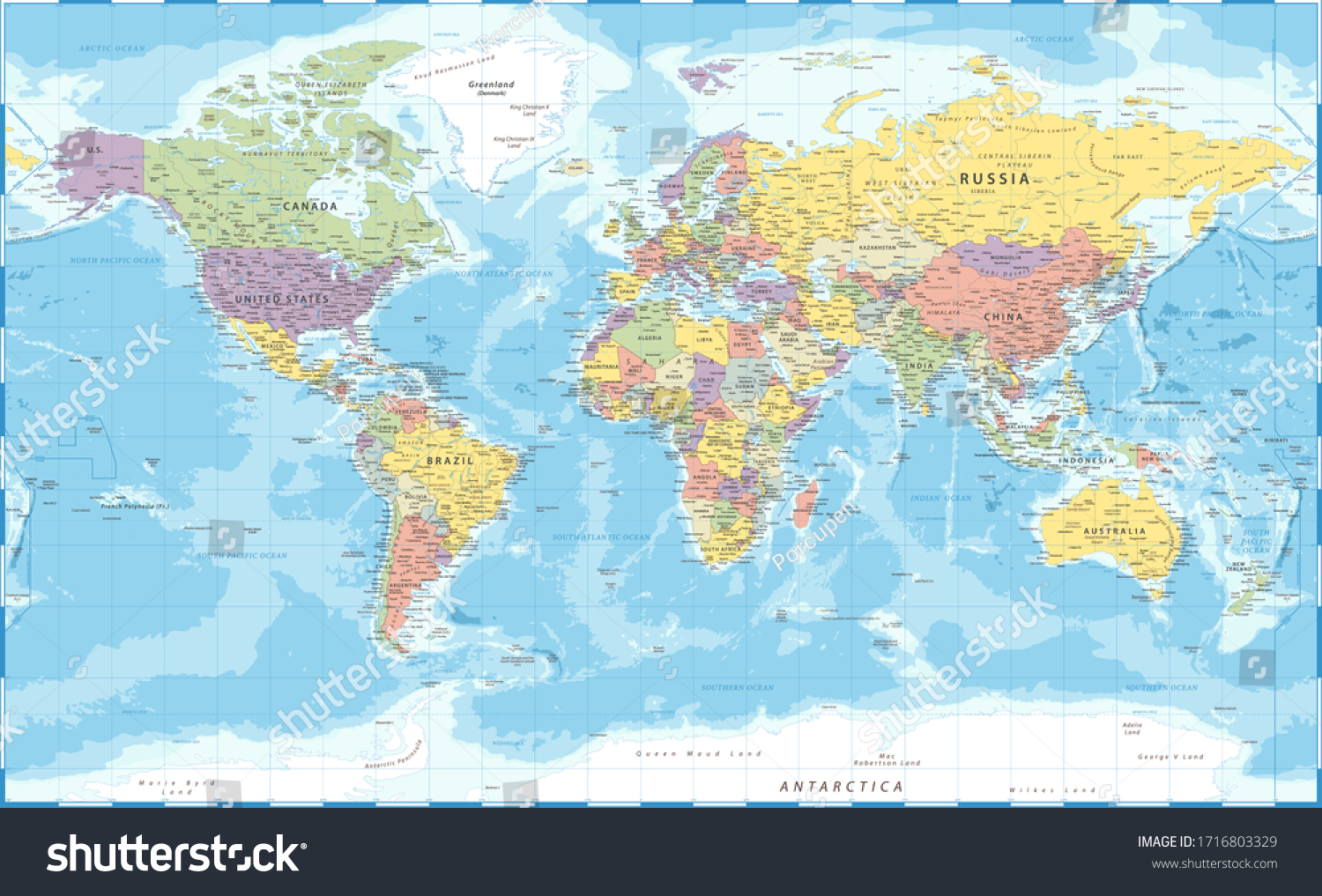 World Map Classic Color Political - Vector Detailed Illustration #1716803329