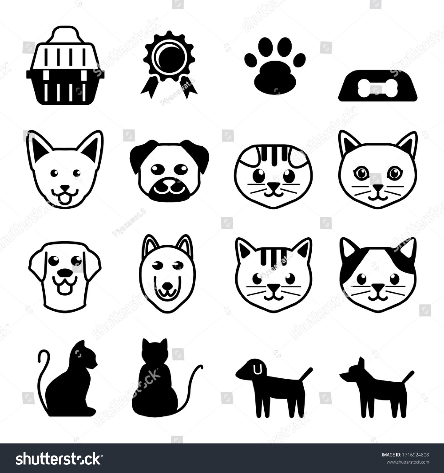 Cat and Dog icon Black and white vector symbols - Royalty Free Stock ...