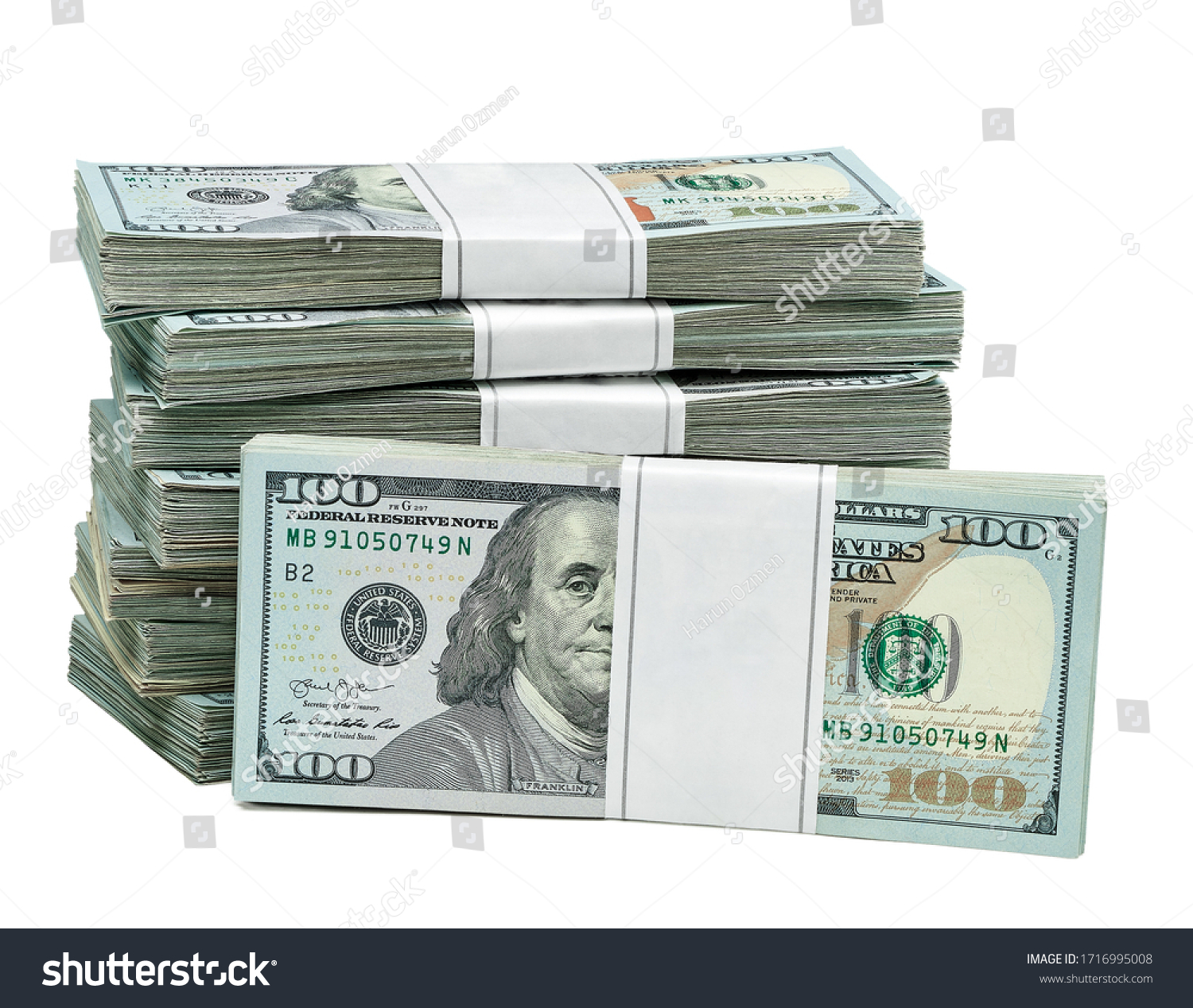New design dollar bundles isolated on white background. Including clipping path	 #1716995008