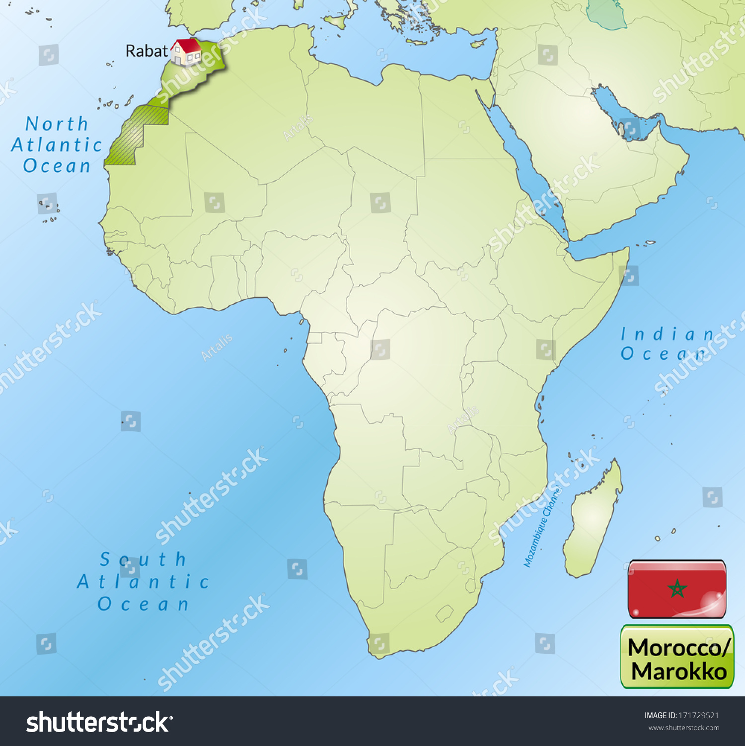 Map of Morocco with main cities in green - Royalty Free Stock Photo ...