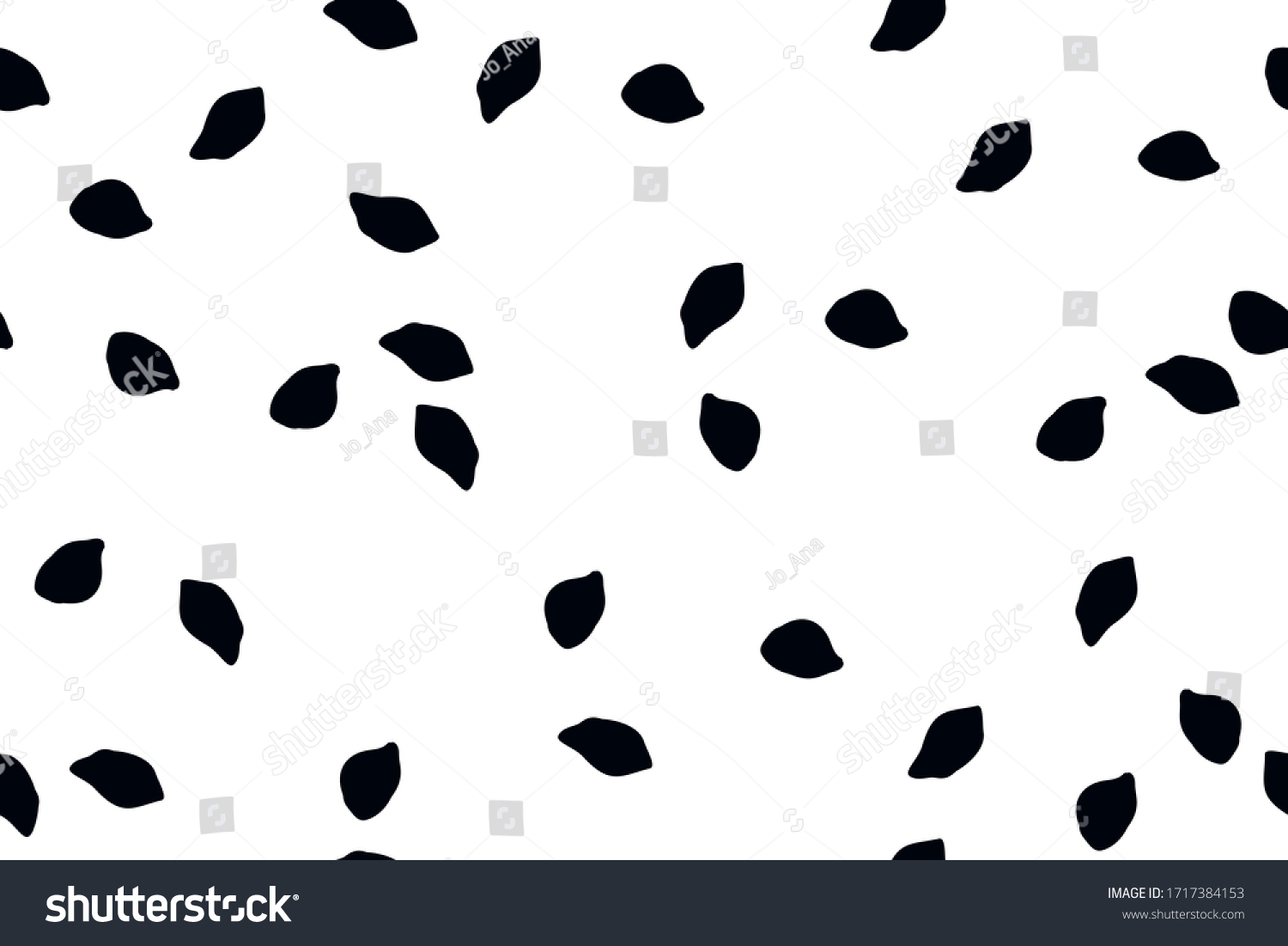 Elegant seamless pattern with black colors petals gliding in the air. Rings petals.  Falling floral or fruit trees petals in white  background. For fabric, textile, fashion, paper industry. Vector #1717384153