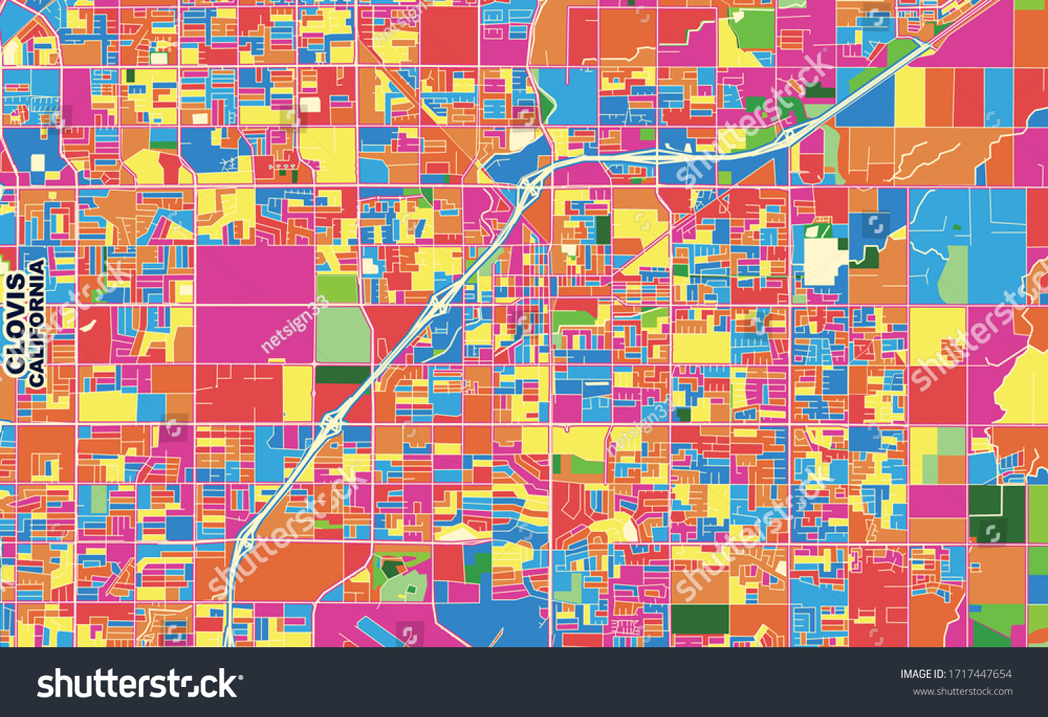 Colorful vector map of Clovis, California, USA. - Royalty Free Stock 