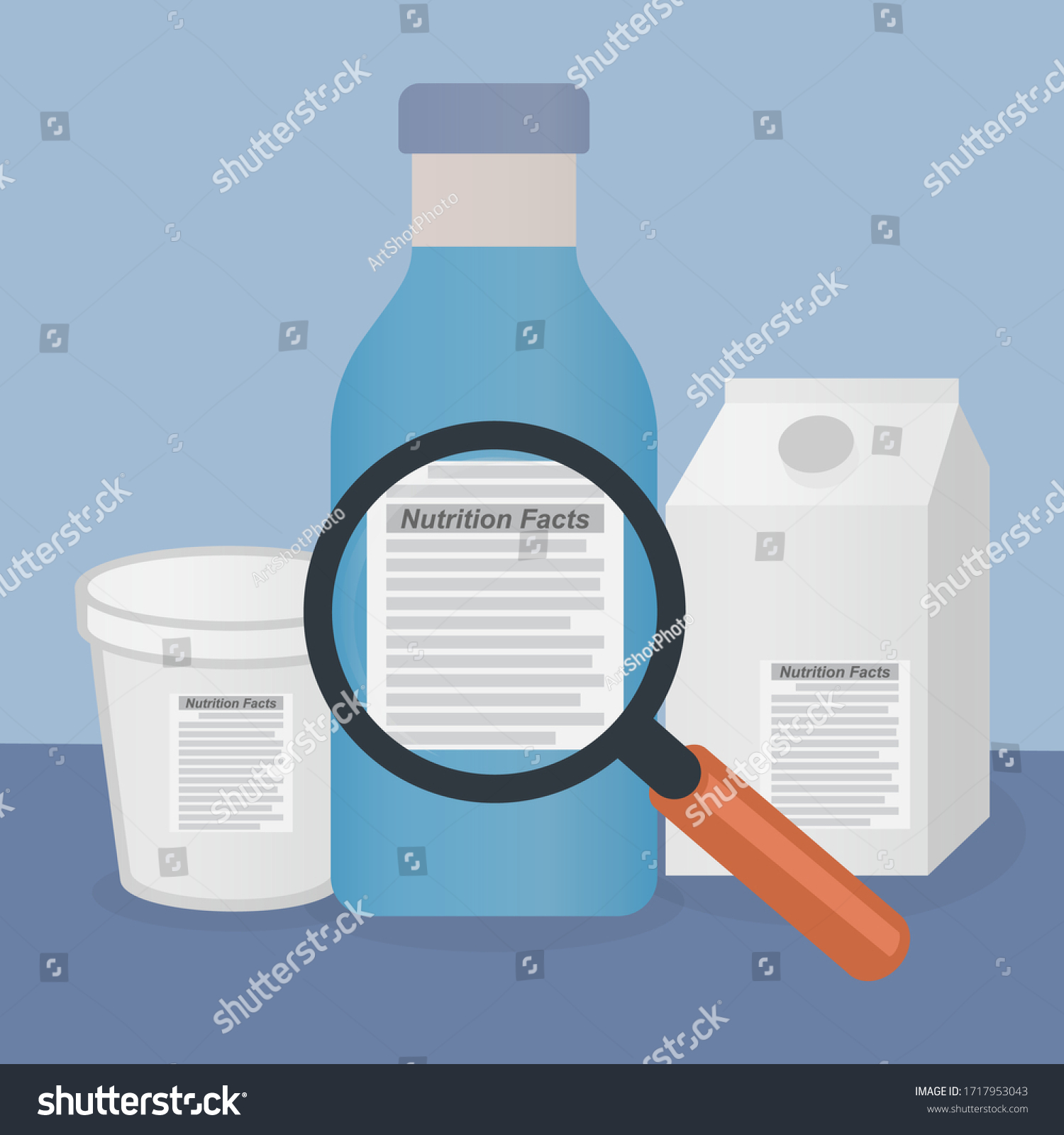 Magnifying glass on a product label with the text nutrition facts, read the label concept #1717953043