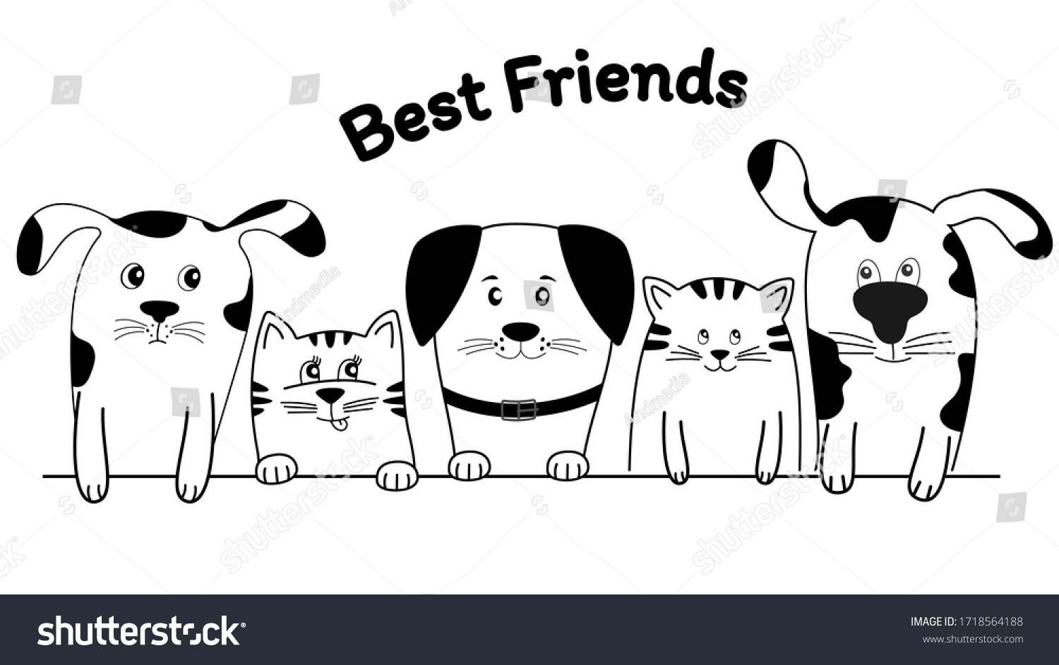 Face cats and dogs best friends white background - Royalty Free Stock ...