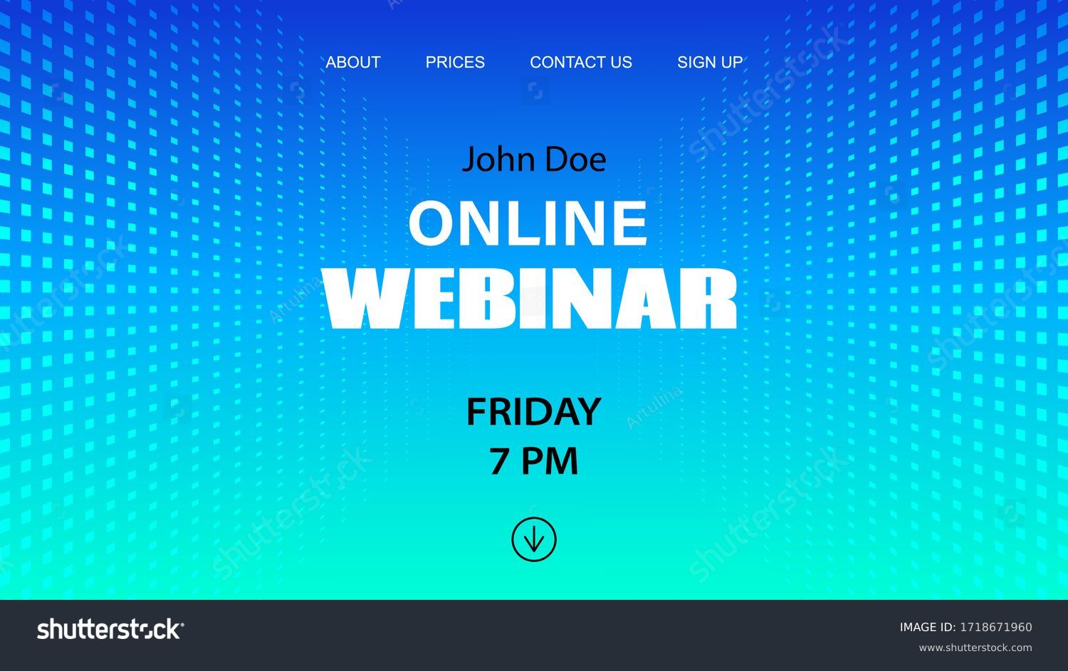 Online webinar vector template. Mock up for busines conference announcement. Abstract blue halftone dotted minimal background #1718671960