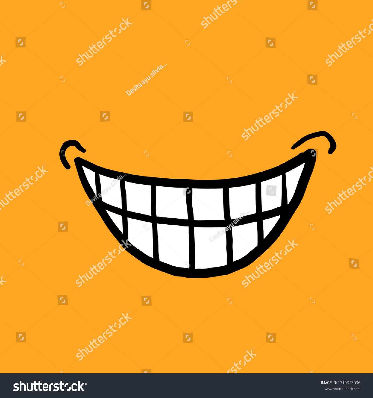 hand drawn doodle smile or laughing by showing teeth for discovering a plan illustration with cartoon style  #1719343096