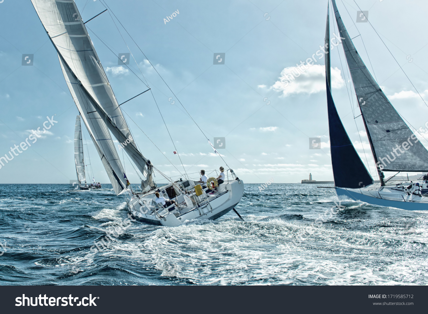 Race of sailing yachts. Sails in the sea. Yachting #1719585712