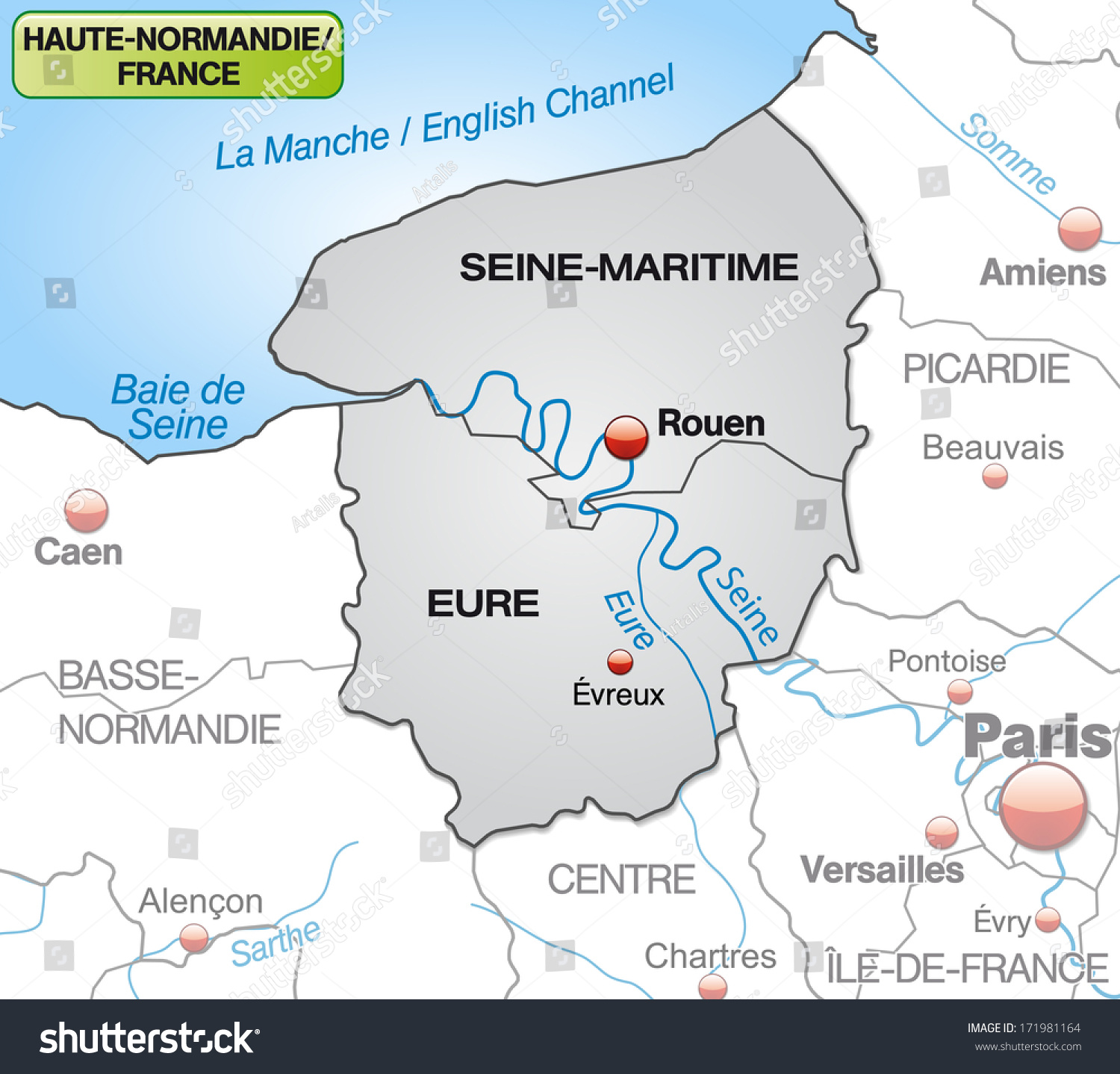 Map of Upper Normandy with borders in gray - Royalty Free Stock Photo ...