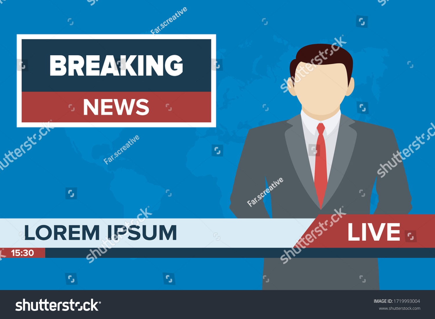 News Anchor On Tv Breaking News Background Flat Royalty Free Stock Vector 1719993004