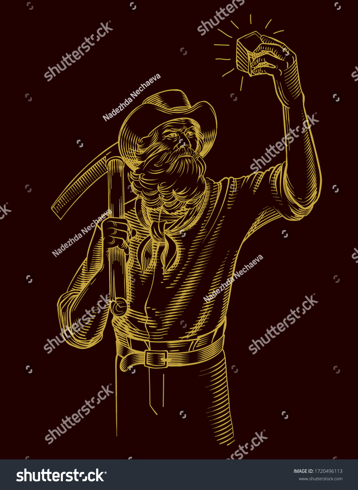 Gold Rush Vector Hand Drawn Outline Vintage Royalty Free Stock Vector