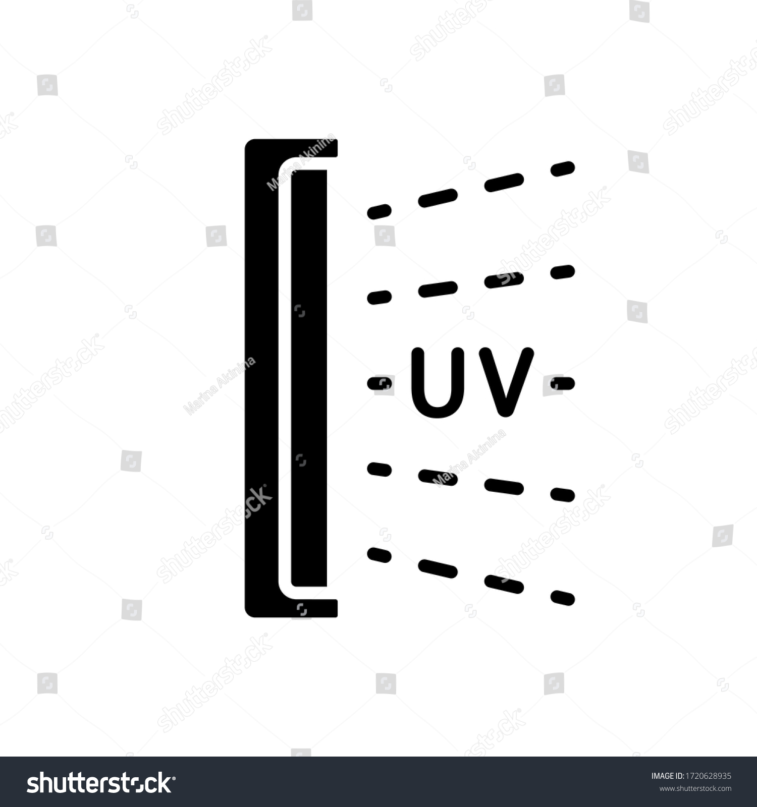 Silhouette Bactericidal UV lamp. Outline icon of disinfection light. Black illustration of medical device for home, clinic, hospital. Flat isolated vector on white background. Pandemic prevention #1720628935
