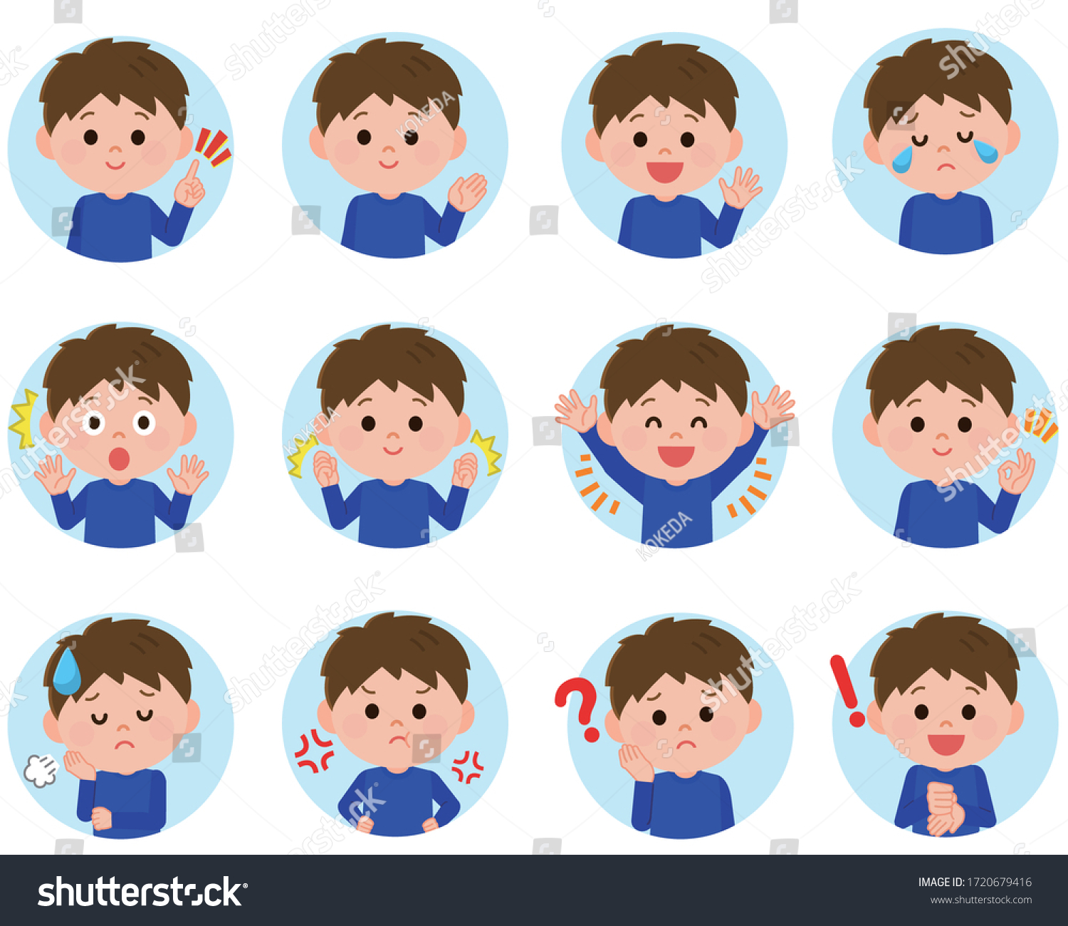 Boy Facial Expression Icon Illustration Set - Royalty Free Stock Vector ...