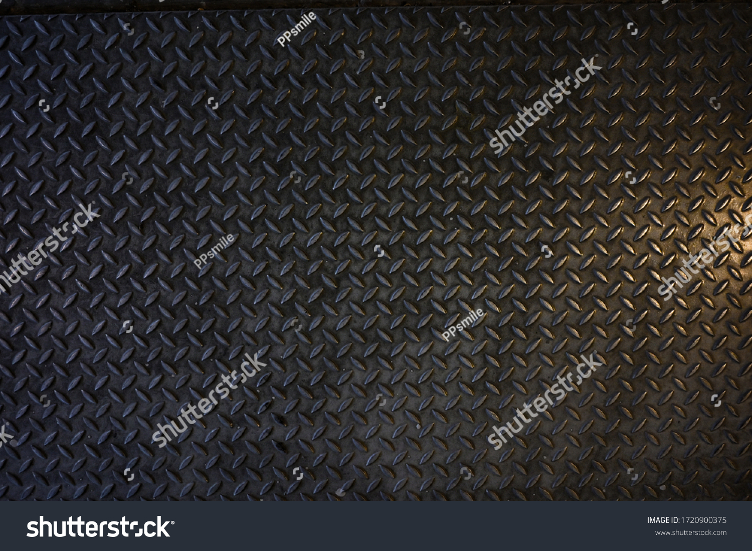 Seamless Metal Floor Plate With Diamond Pattern.Black metal background or black steel surface #1720900375