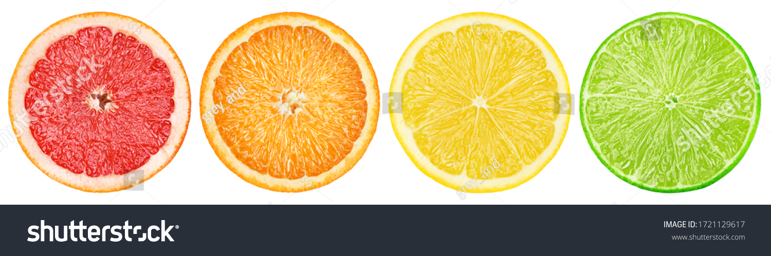 citrus slice, grapefruit, orange, lemon, lime, isolated on white background, clipping path #1721129617