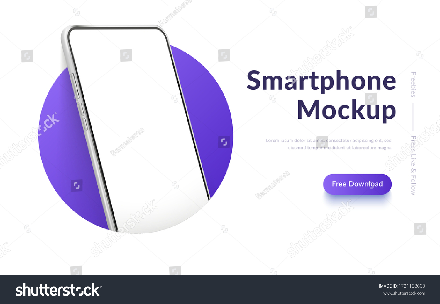 White realistic smartphone vector mockup in the circle. 3d mobile phone with blank white screen. Modern cell phone template on gradient background. Illustration of device 3d screen #1721158603
