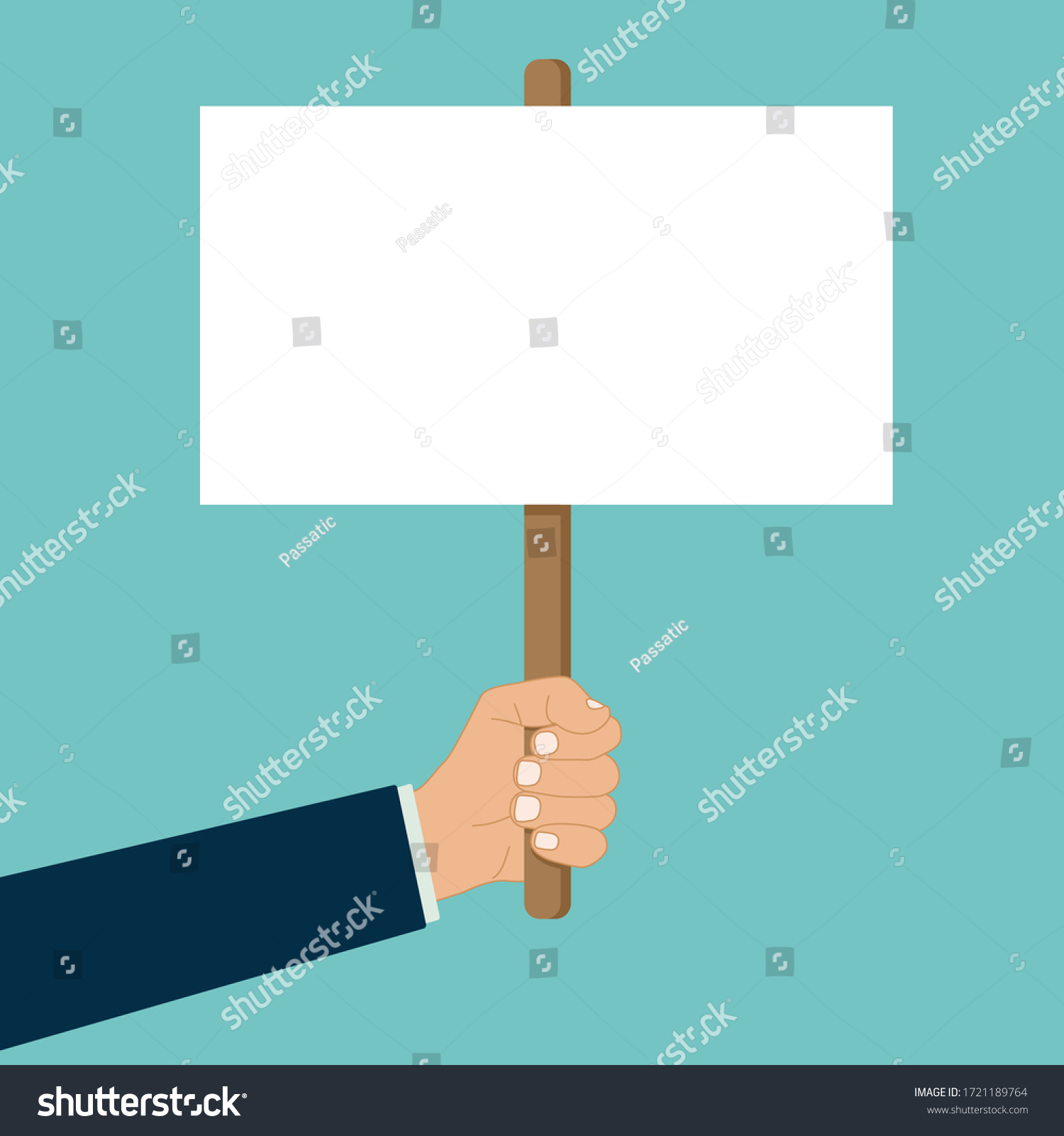 hand holds blank placard protest sign vector banner #1721189764