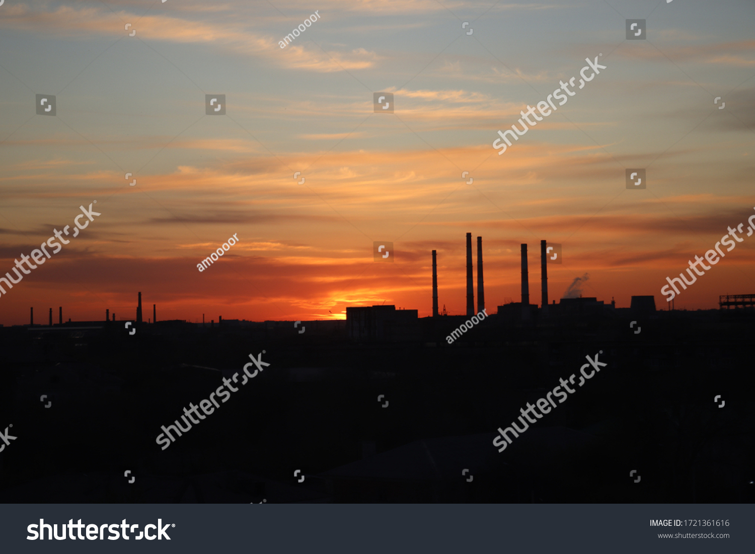 Outside the window is a beautiful red sunset in may. #1721361616