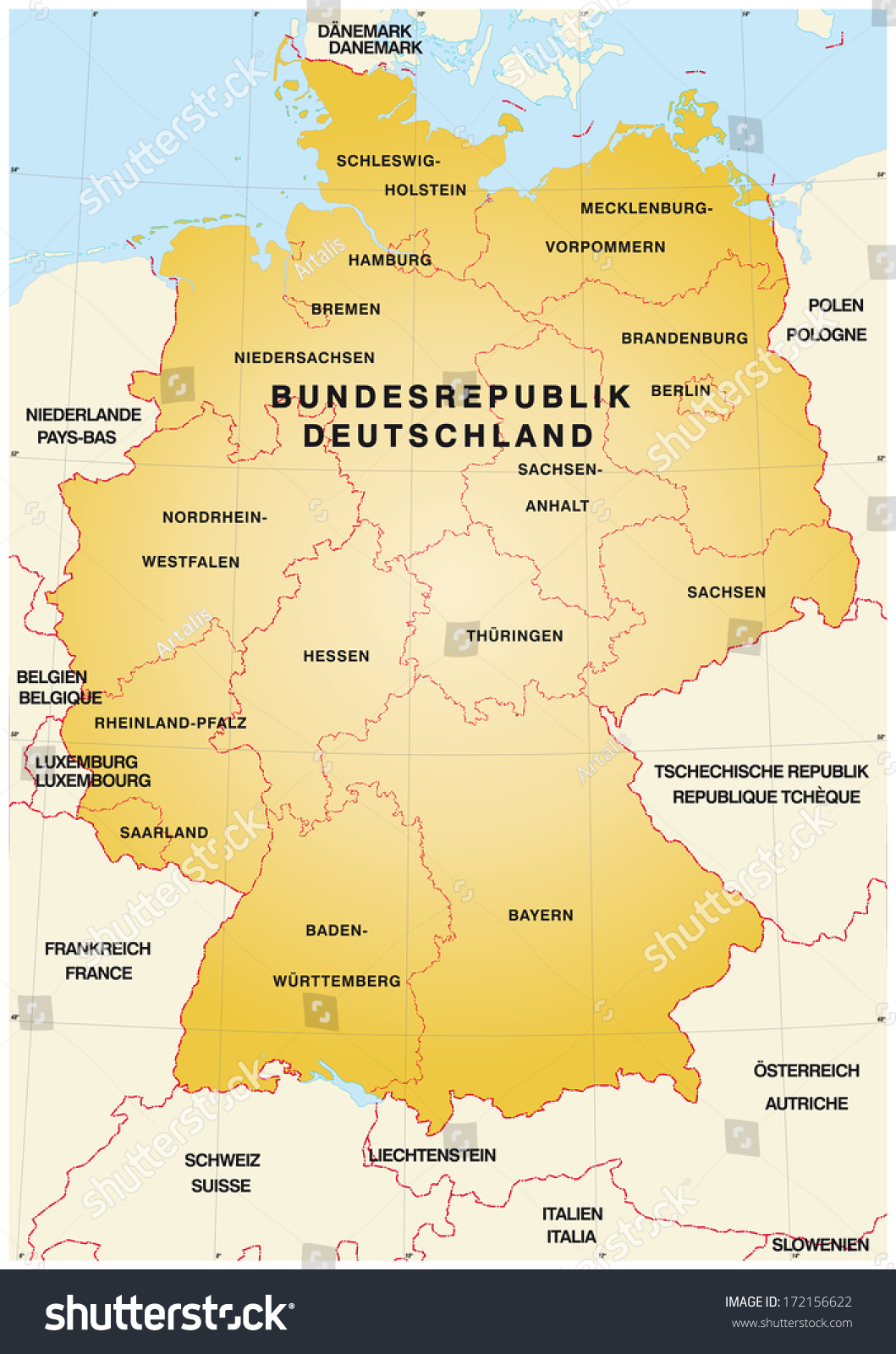 Map of Germany with borders - Royalty Free Stock Photo 172156622 ...