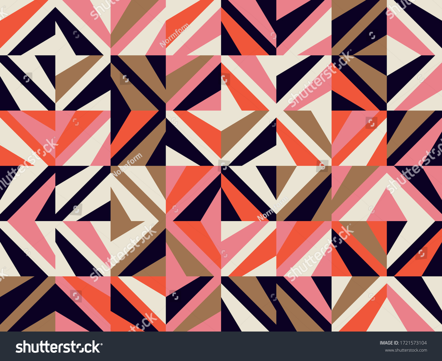 Mid-century geometric abstract pattern with simple shapes and beautiful color palette. Simple geometric pattern composition, best use in web design, business card, invitation, poster, textile print. #1721573104