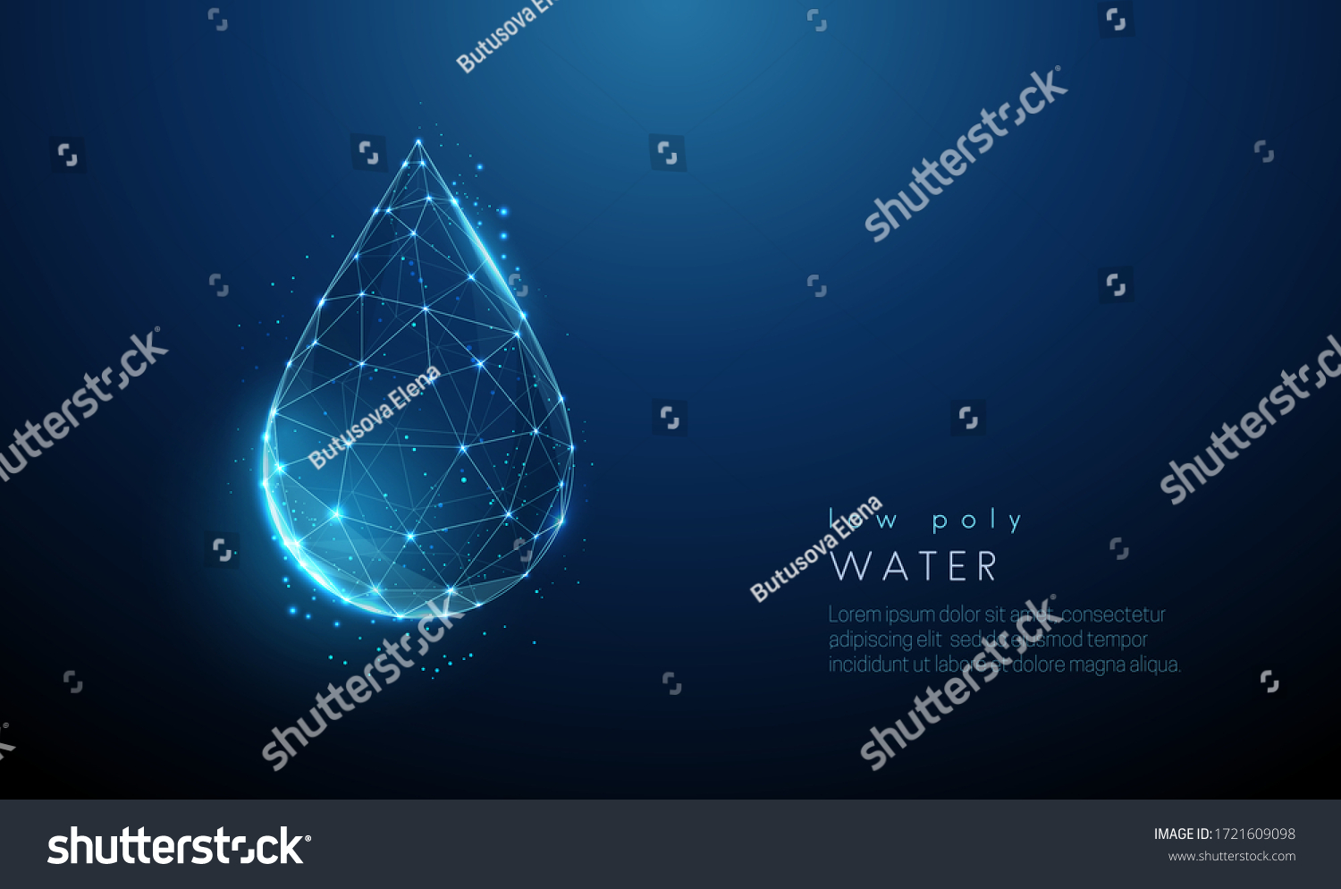 Falling drop of water. Low poly style design. Abstract geometric background. Wireframe light connection structure. Modern 3d graphic concept. Isolated vector illustration. #1721609098