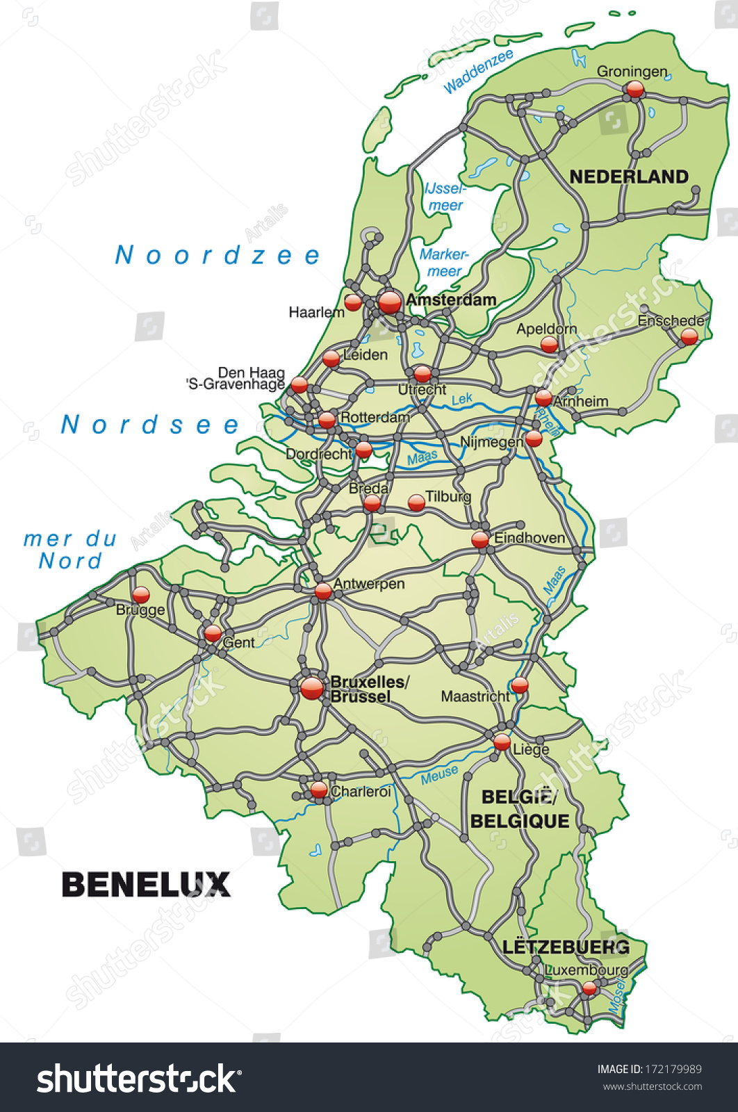 Map of Benelux with highways in pastel green - Royalty Free Stock Photo ...