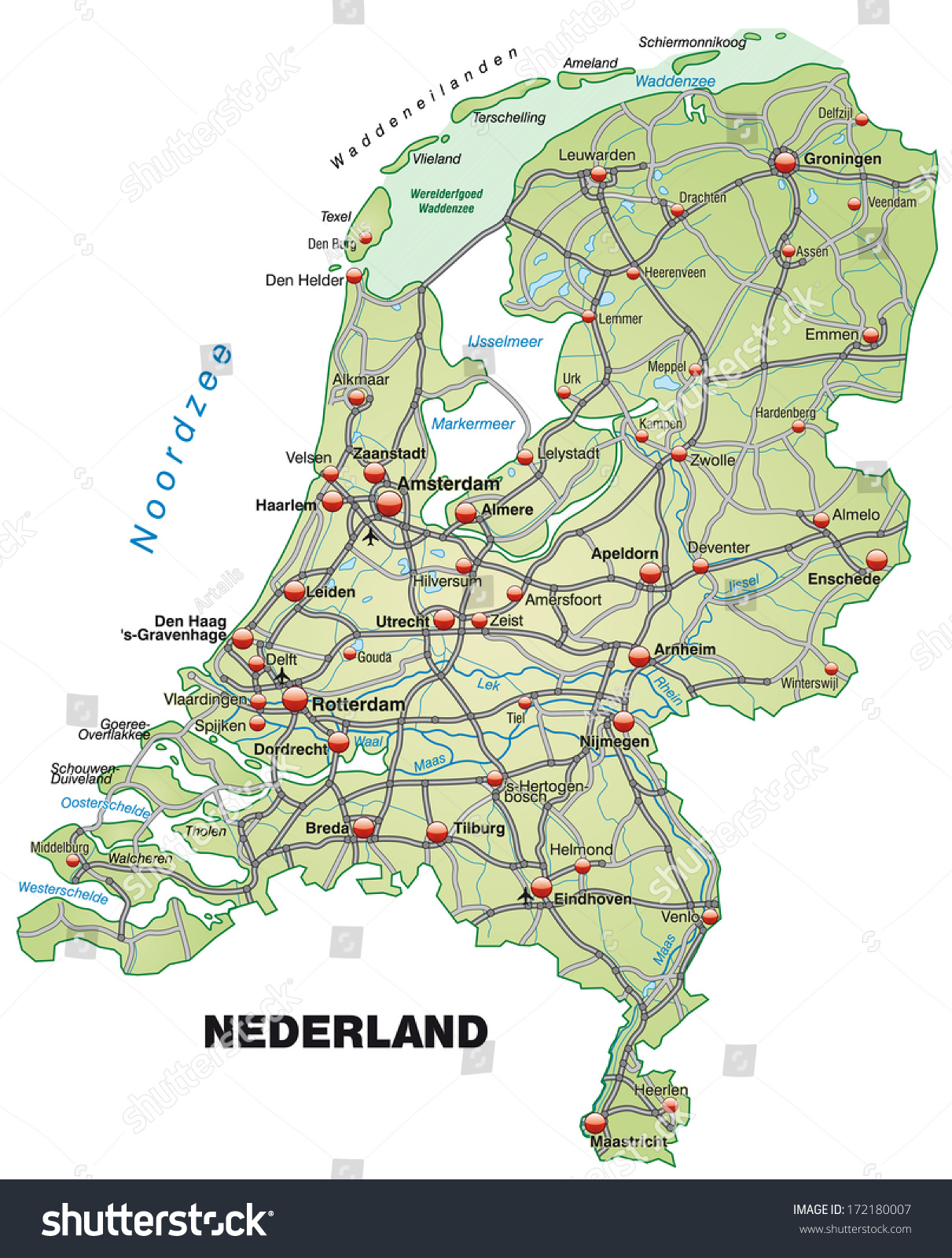 Map of Netherlands with highways in pastel green - Royalty Free Stock ...
