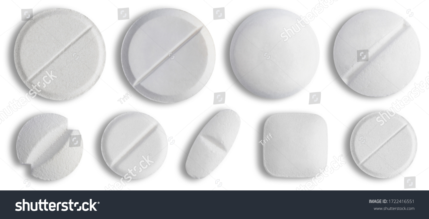 White medical Pill icon set closeup isolated on white background. Medical Drugs Pills and Capsules. Medical, healthcare, pharmaceuticals and chemistry concept. #1722416551