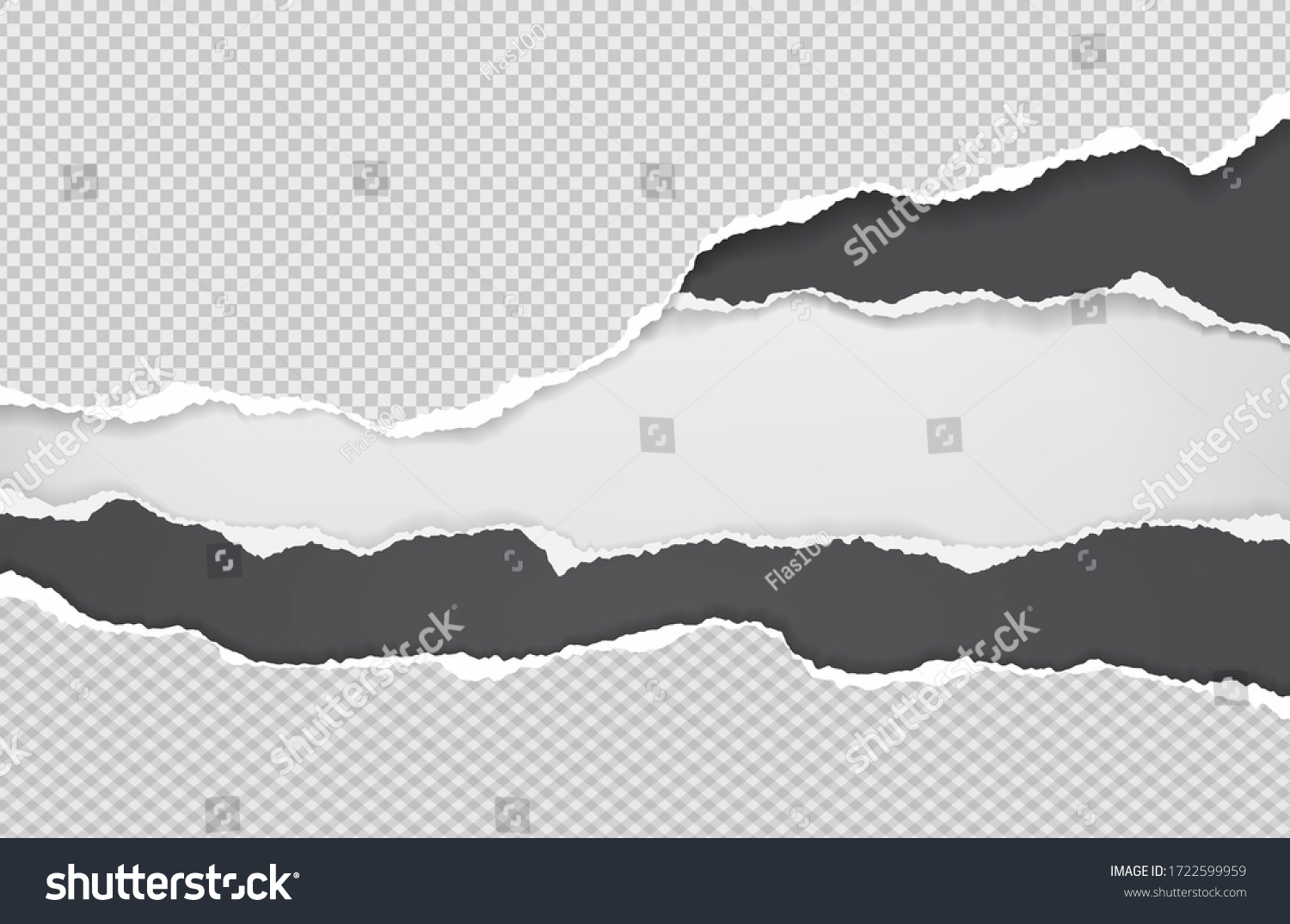 Pieces of torn black and white squared paper with soft shadow stuck on white background. Vector illustration #1722599959