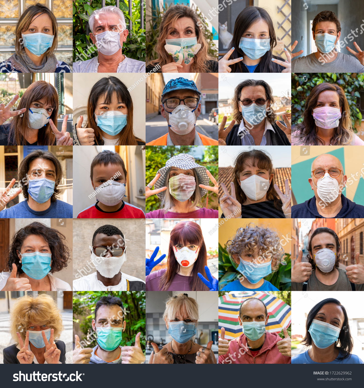 sets of positive people portraits wearing masks during the coronavirus covid-19 infection period #1722629962