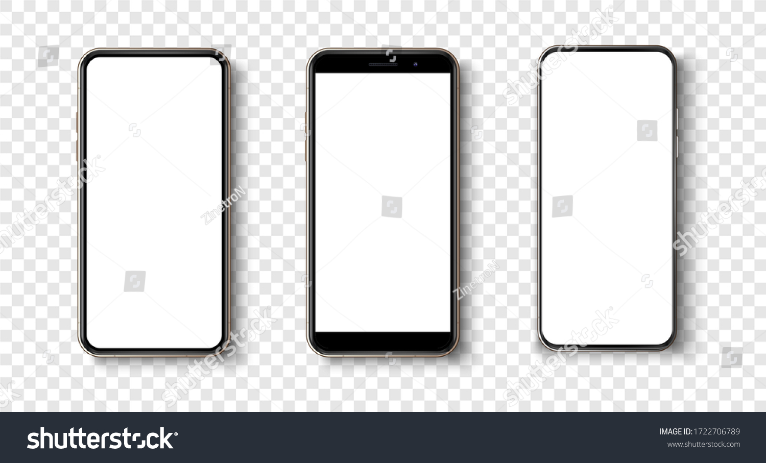 High quality realistic trendy  no frame smartphone with blank white screen. Mockup phone for visual ui app demonstration. Vector mobile set device concept. Detailed Mockup Smartphone #1722706789