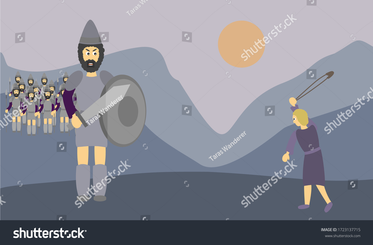 The battle of David and Goliath - Royalty Free Stock Vector 1723137715 ...