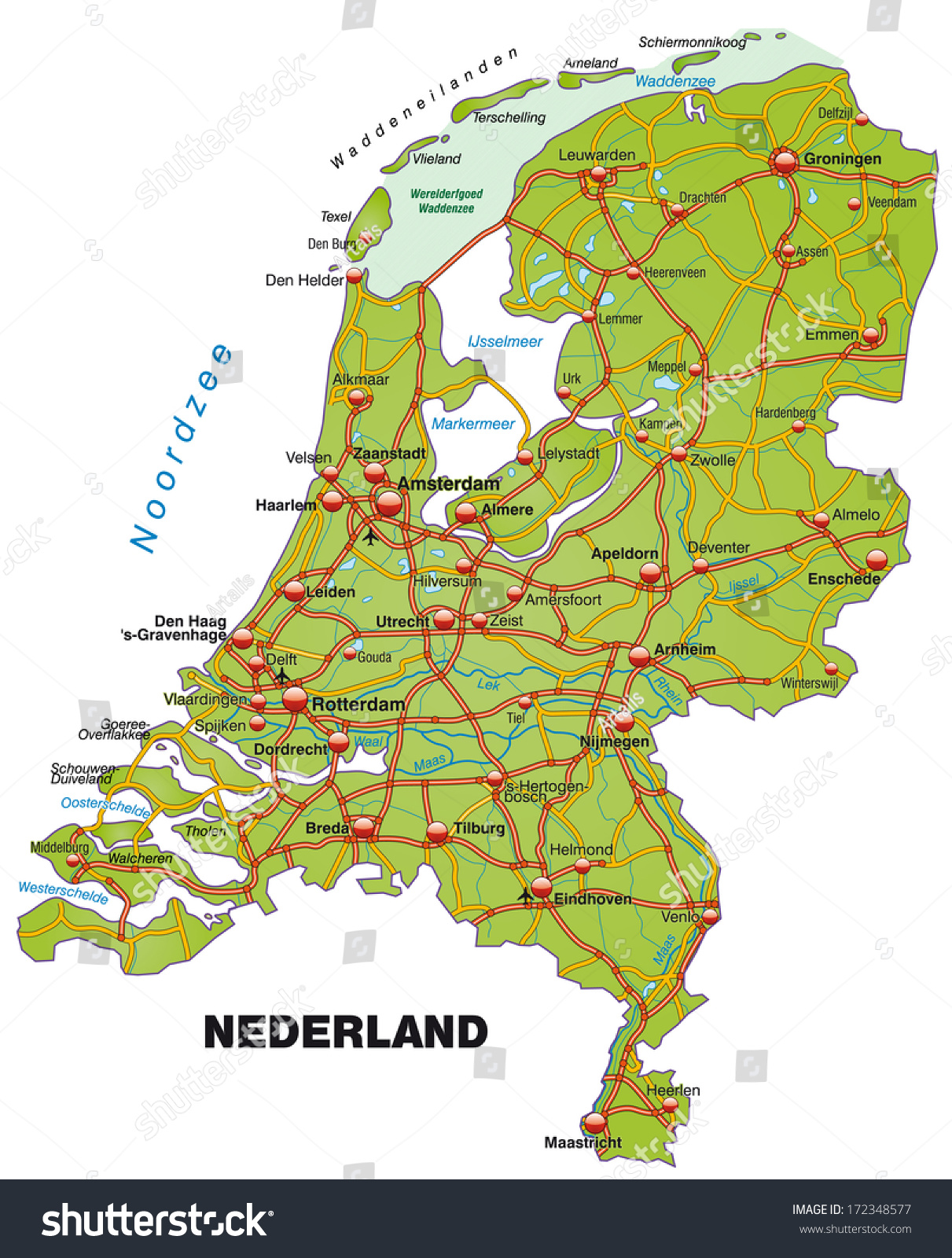 Map of Netherlands with highways - Royalty Free Stock Photo 172348577 ...