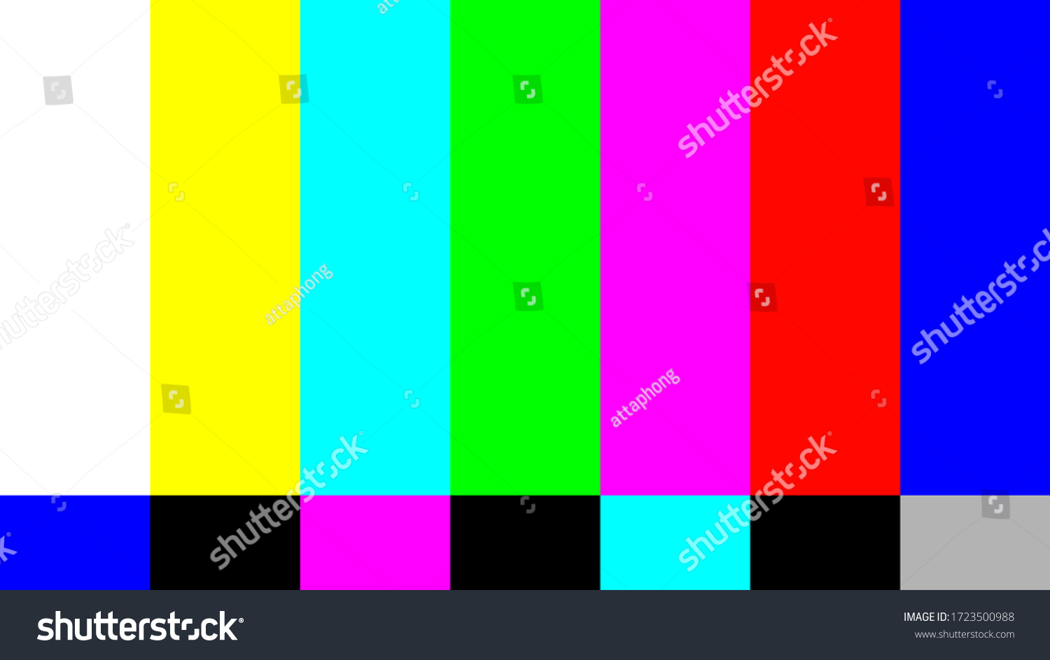 TV colour bars test card screen. SMPTE Television Color Test Calibration Bars. Test card. SMPTE color bars. Graphic for footage video.
 #1723500988