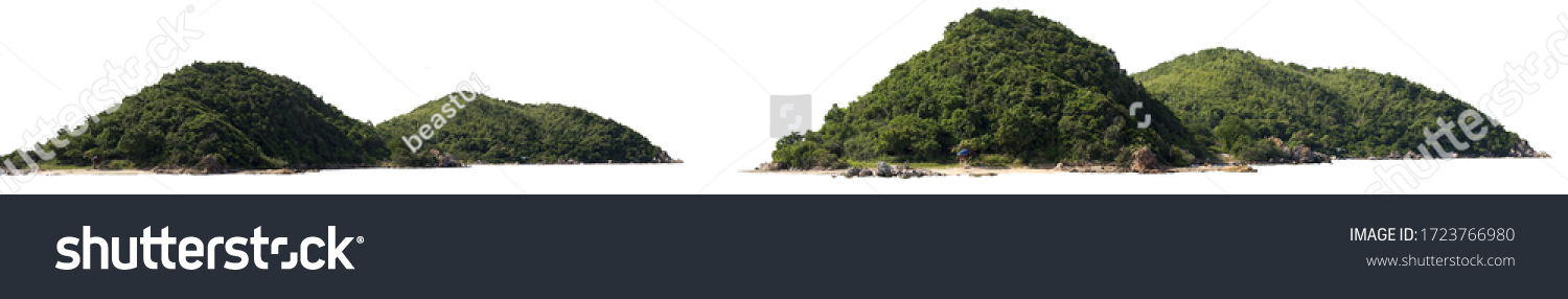 Panorama island, hill, mountain isolated on a white background, with clipping path. Mountain peak. #1723766980