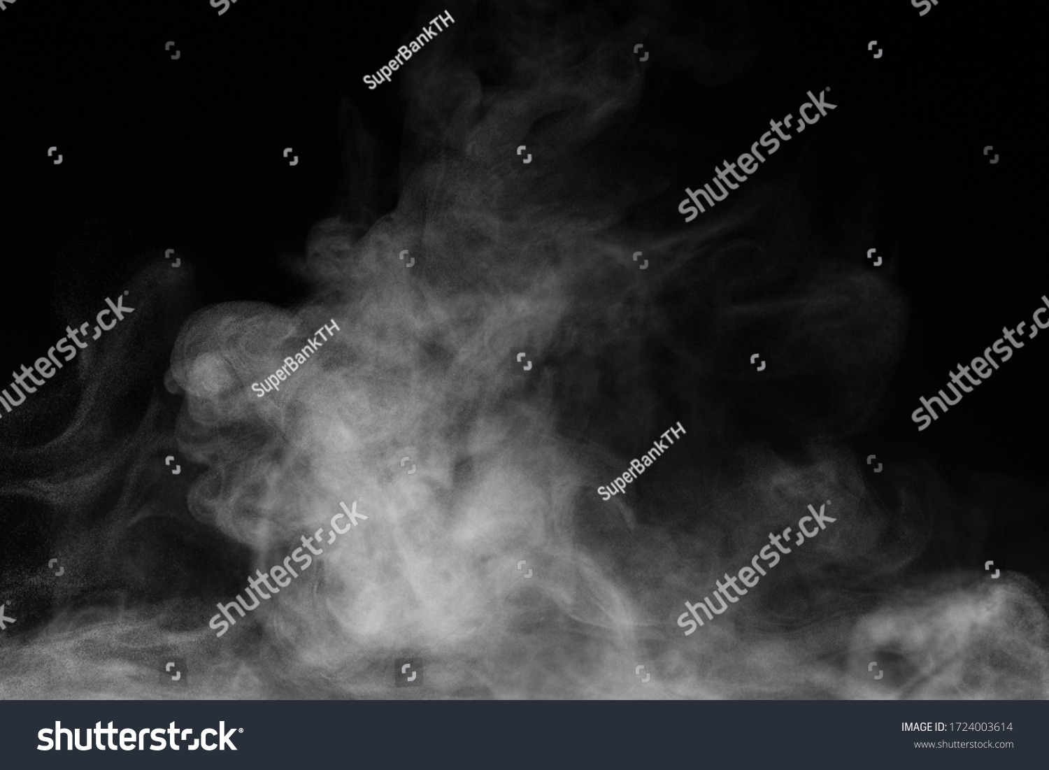 Blur white water vapour on isolated black background. Abstract of steam with copy space. Steam flow. Smoke on white background. #1724003614