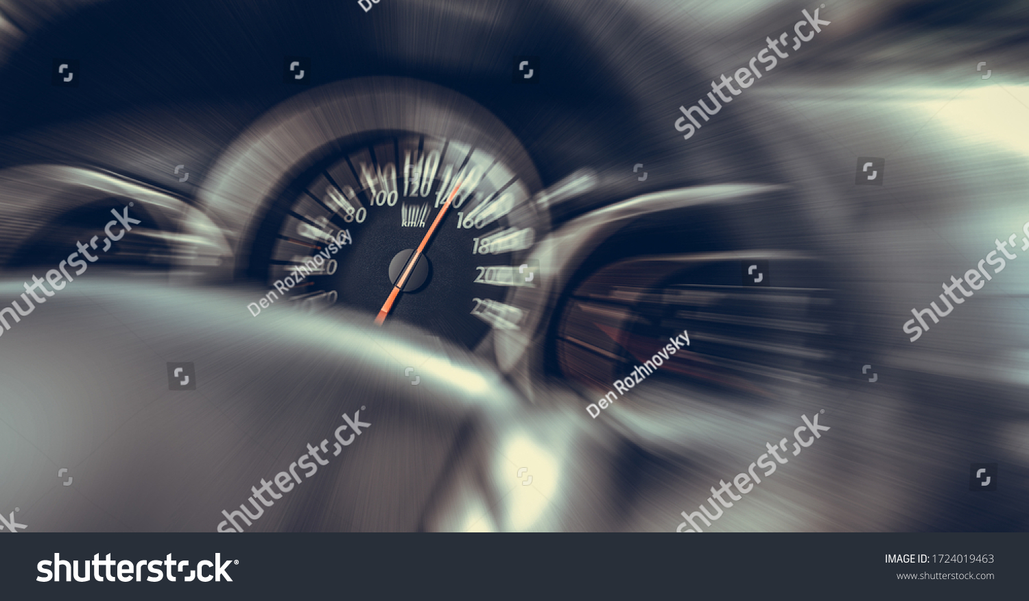 Car speedometer. High speed on a car speedometer and motion blur. #1724019463