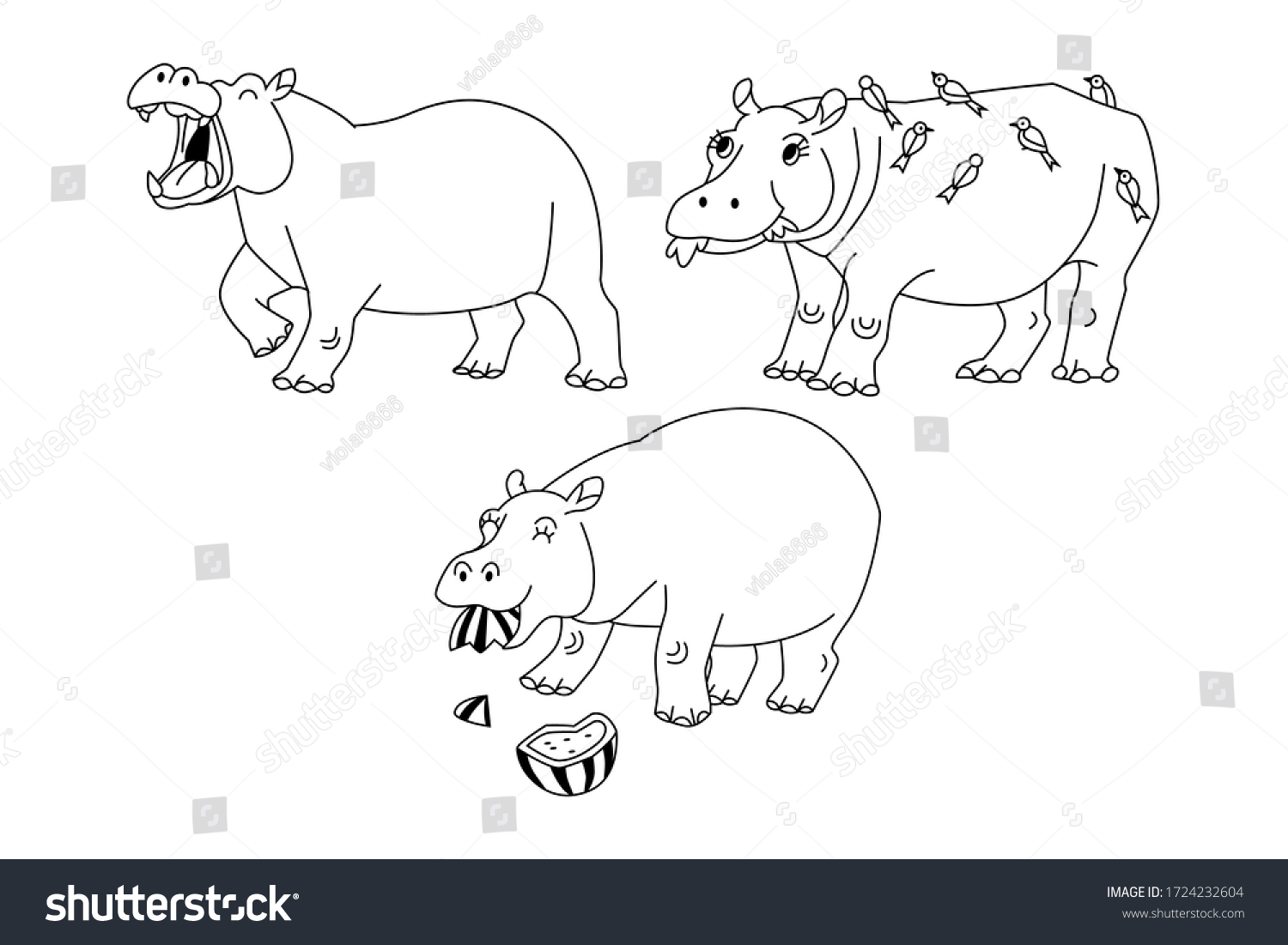 funny cute hippos outline set - Royalty Free Stock Photo 1724232604 ...