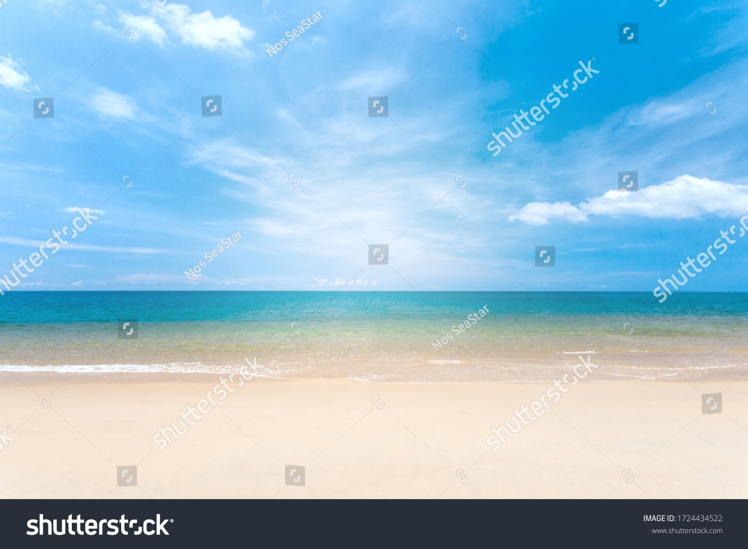 Travel vacation background concept at summer beach with the sunny sky at Phuket island, Thailand. Beautiful scene of blue sky and clouds on a sunny day. Empty holiday sea where horizon can see clearly #1724434522