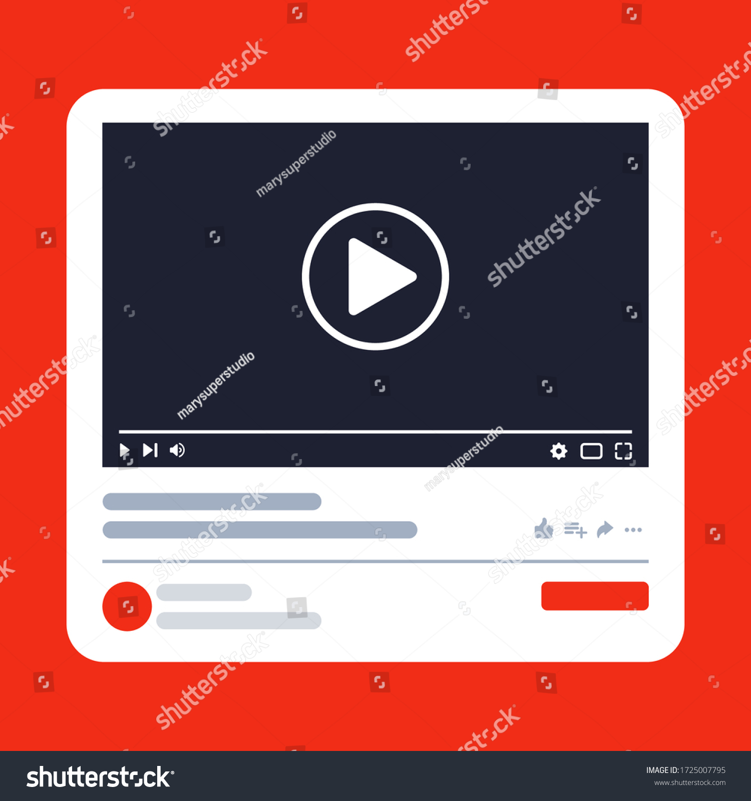 Social media screen template mobile video player. Mockup phone video player, app, ui. Blog. Channel. Social media concept. Play button #1725007795