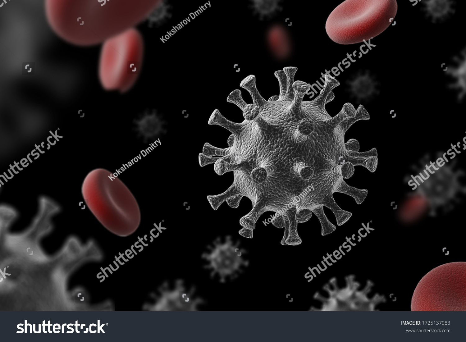 Coronavirus 2019 nCov Microscope virus close up. 3d rendering. #1725137983