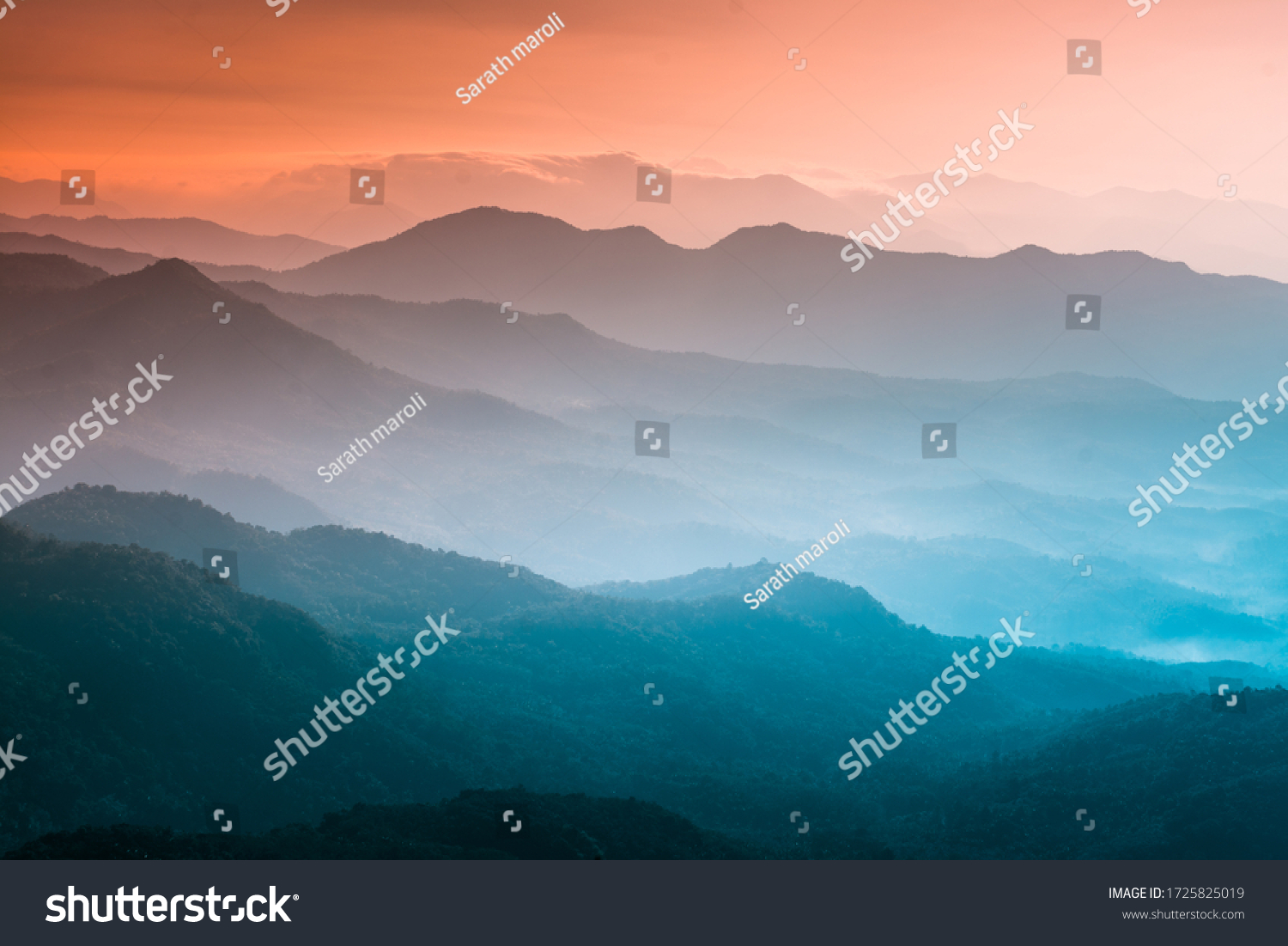Mountains under mist in the morning Amazing nature scenery  form Kerala God's own Country Tourism and travel concept image, Fresh and relax type nature image #1725825019