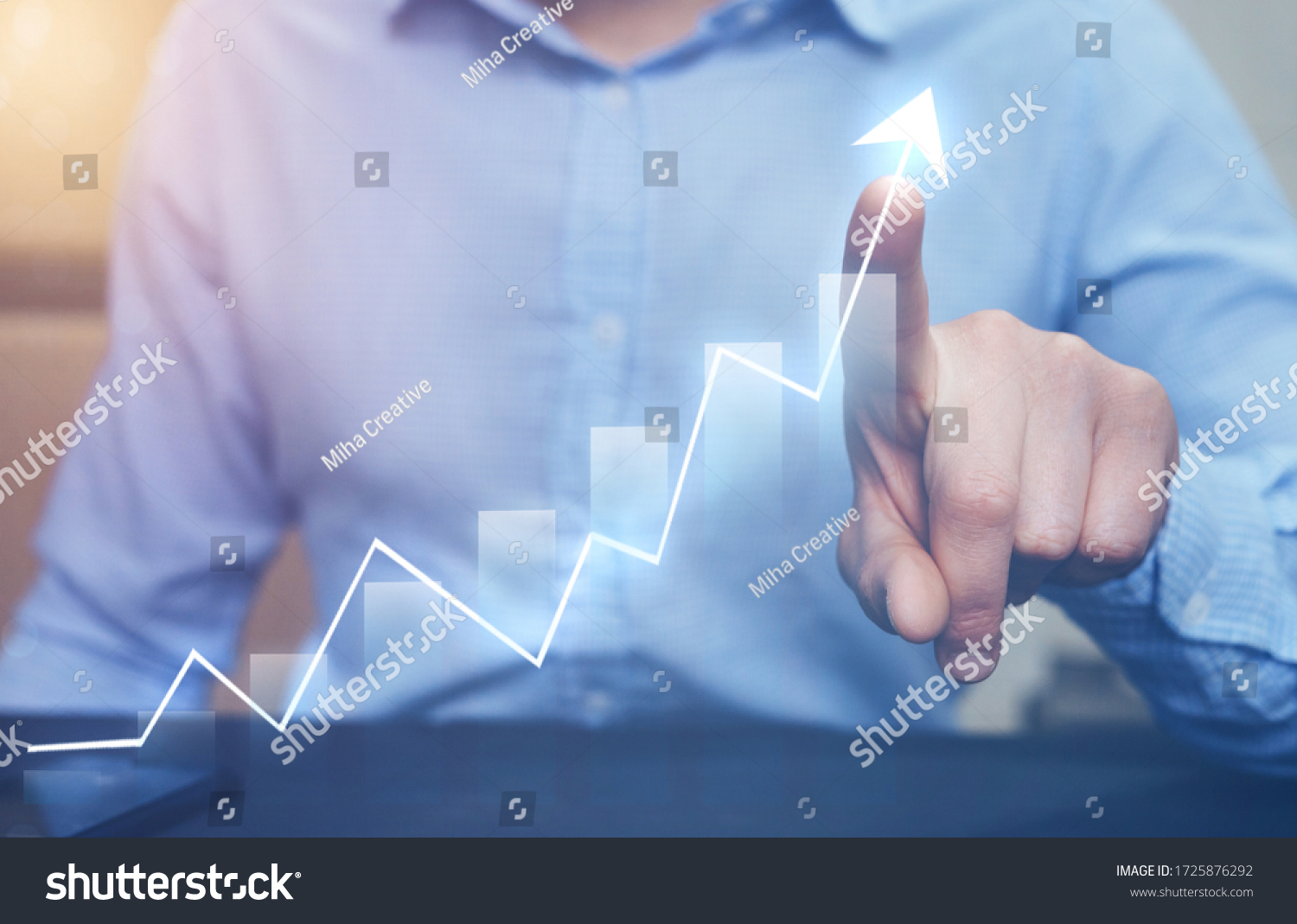 Businessman pointing arrow graph growing corporate. Development  to success and growing growth concept.   Start-up #1725876292