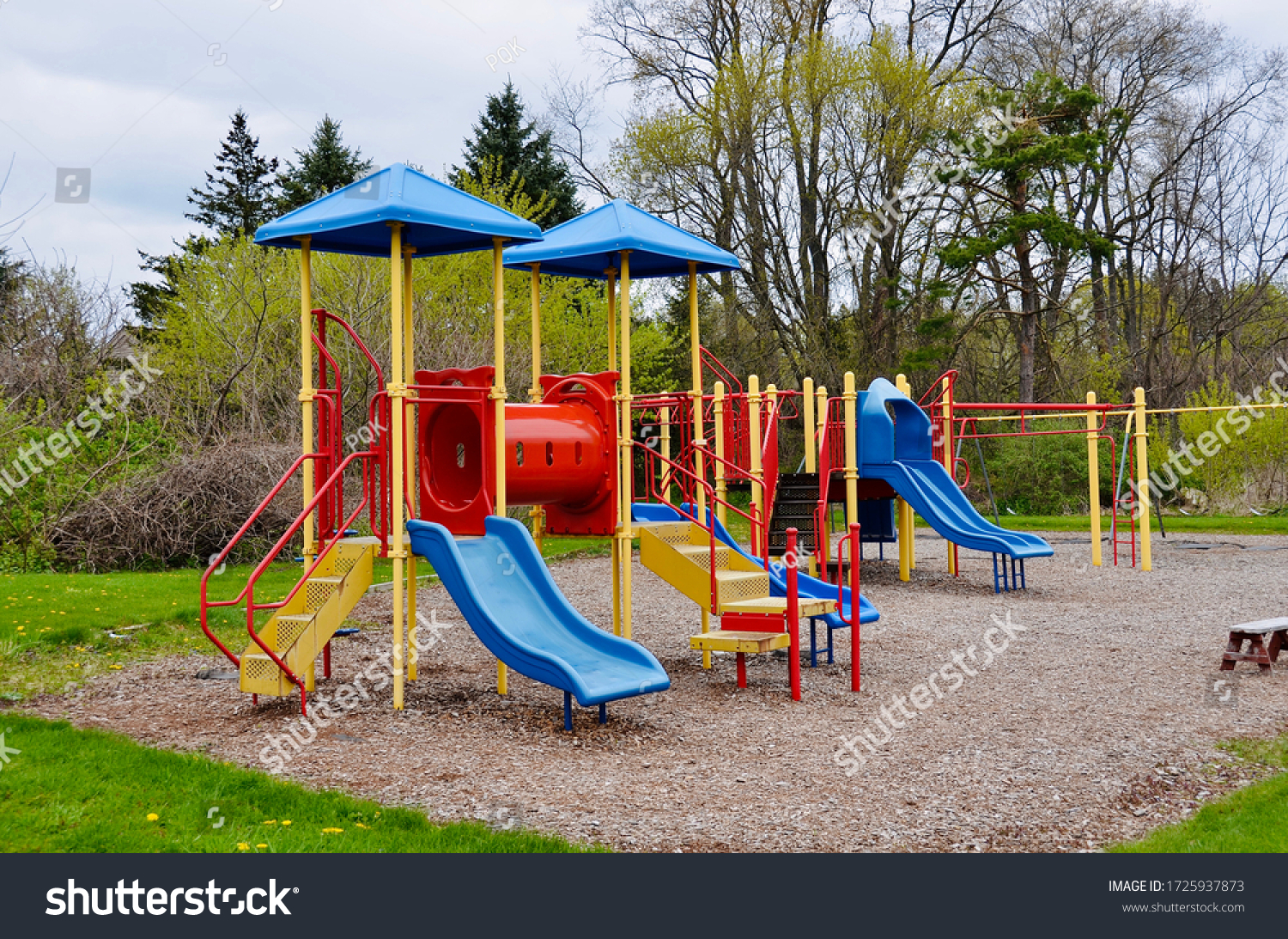 Children playground, while nobody due to  Covid- 19 pandemic currently (early May 2020) in New York State. #1725937873