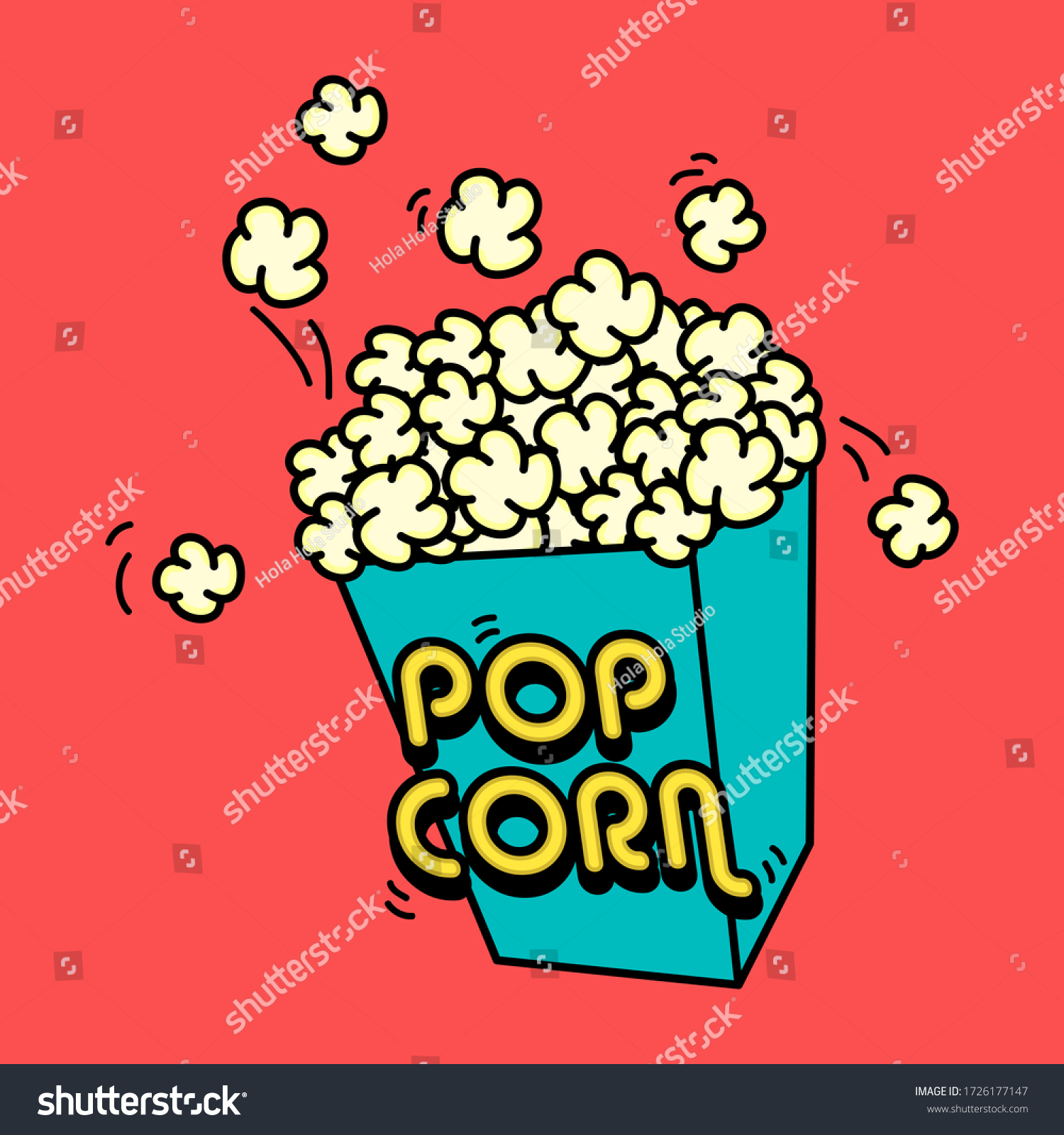 VECTOR ILLUSTRATION OF A POPCORN BUCKET, SLOGAN Royalty Free Stock