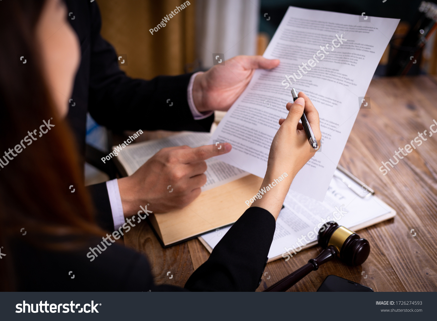 Mediation client meeting lawyer consulting government help, Businessman and Male lawyer or judge consult having team meeting with client, Law and Legal services concept. #1726274593