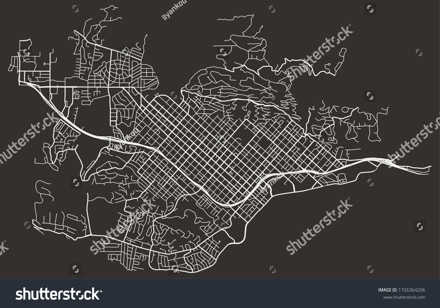 Urban street map of Santa Barbara, California, - Royalty Free Stock ...