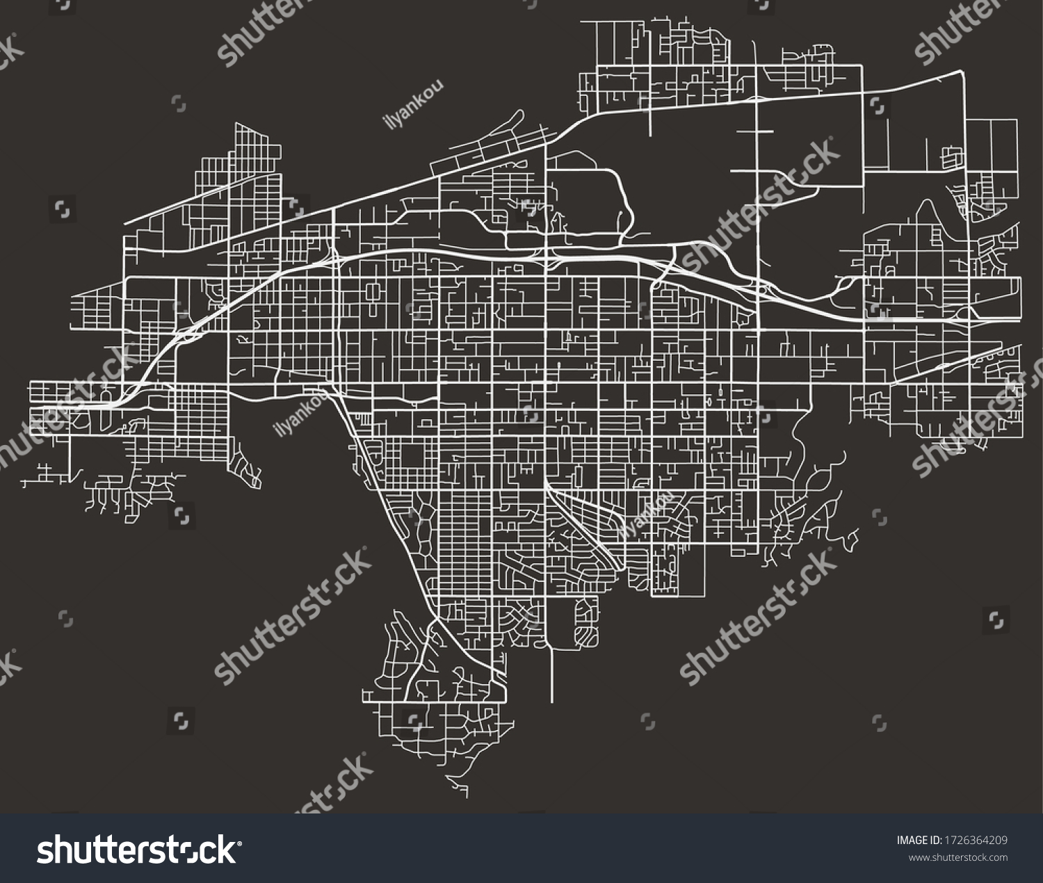 Urban street map of Spokane Valley, USA, major - Royalty Free Stock ...